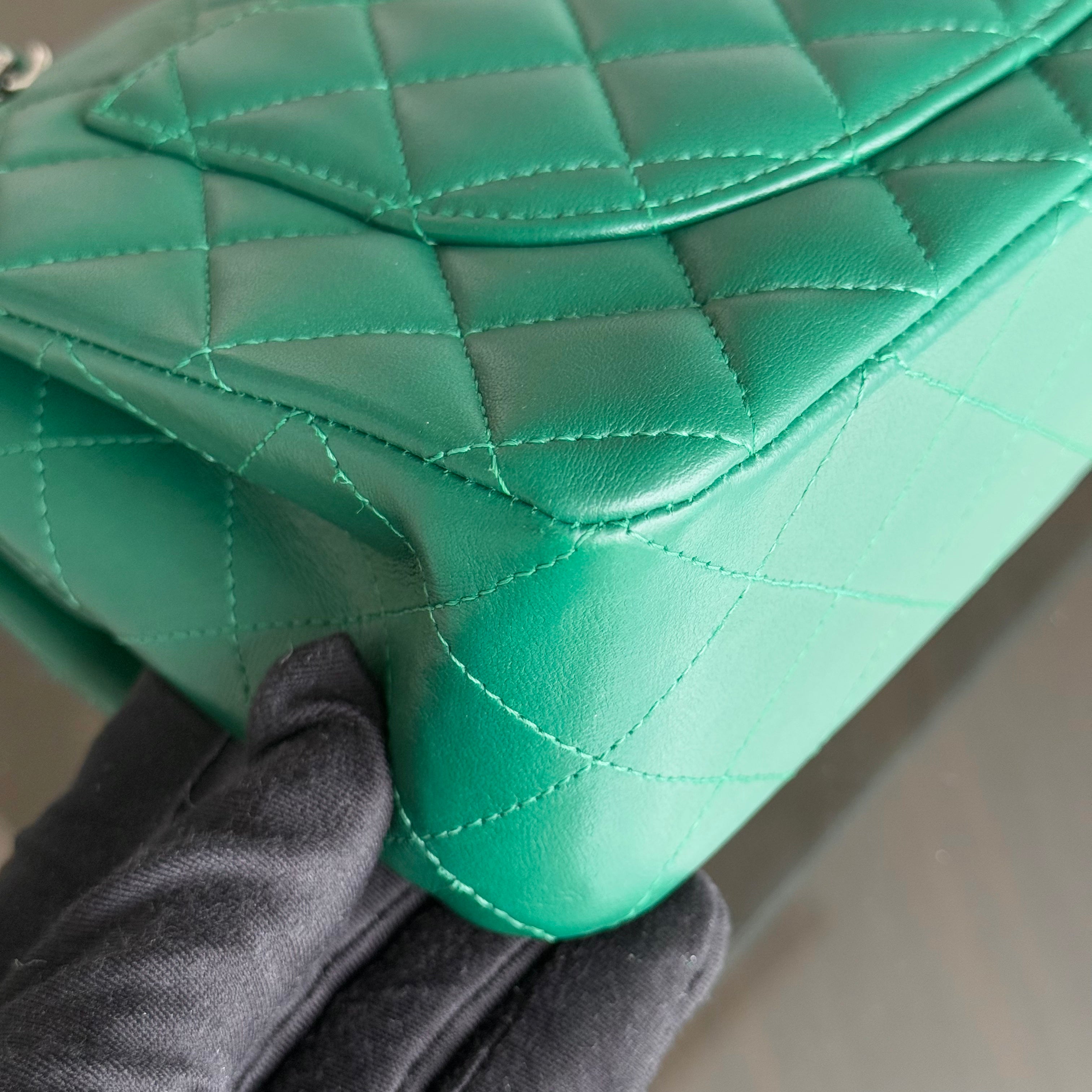 Chanel Classic Flap Small - Lambskin 23CM Quilted Double Flap Dark Green Silver Hardware Series 25