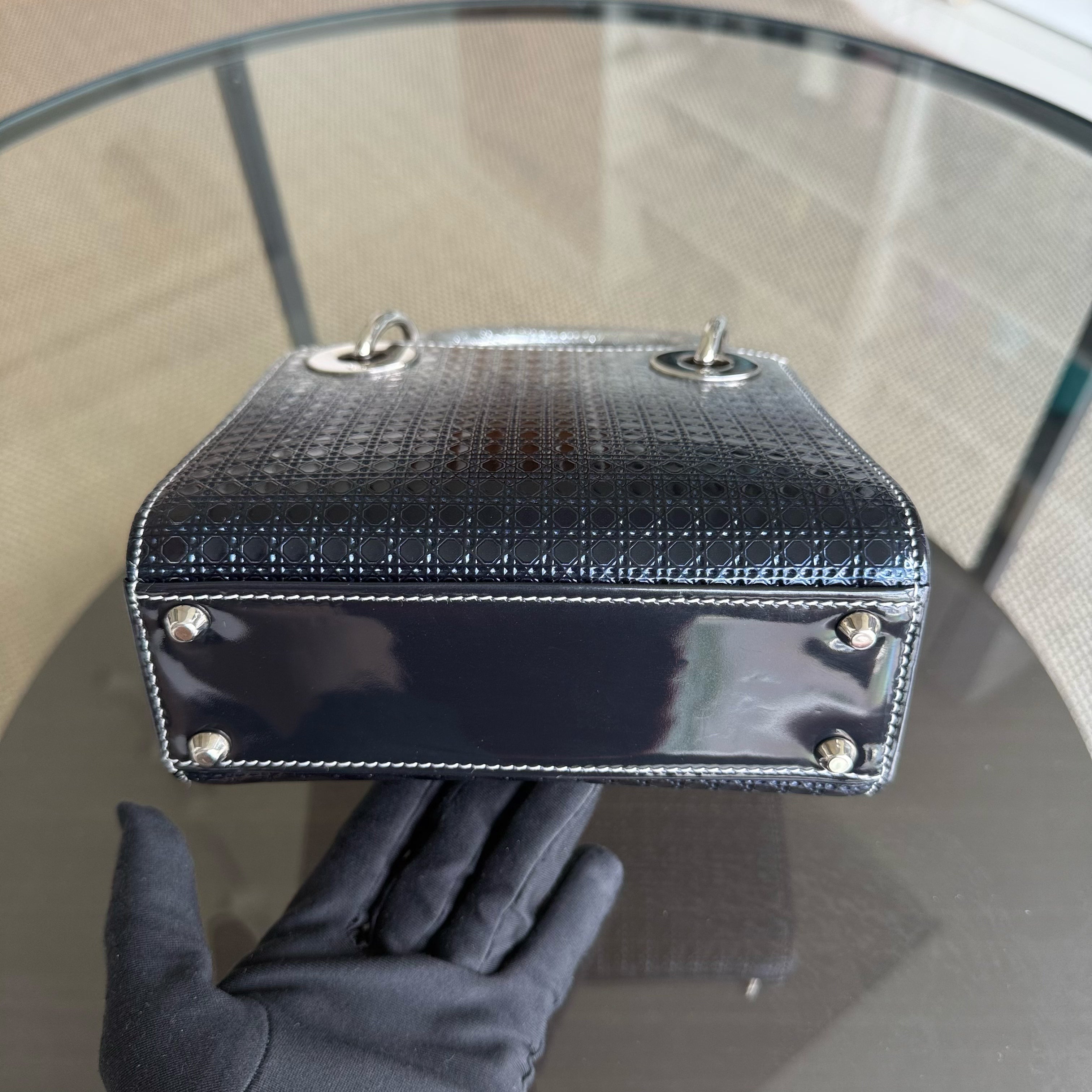 Dior Lady Mini - Micro Cannage Metallic Two-tone Silver Dark Blue Silver Hardware