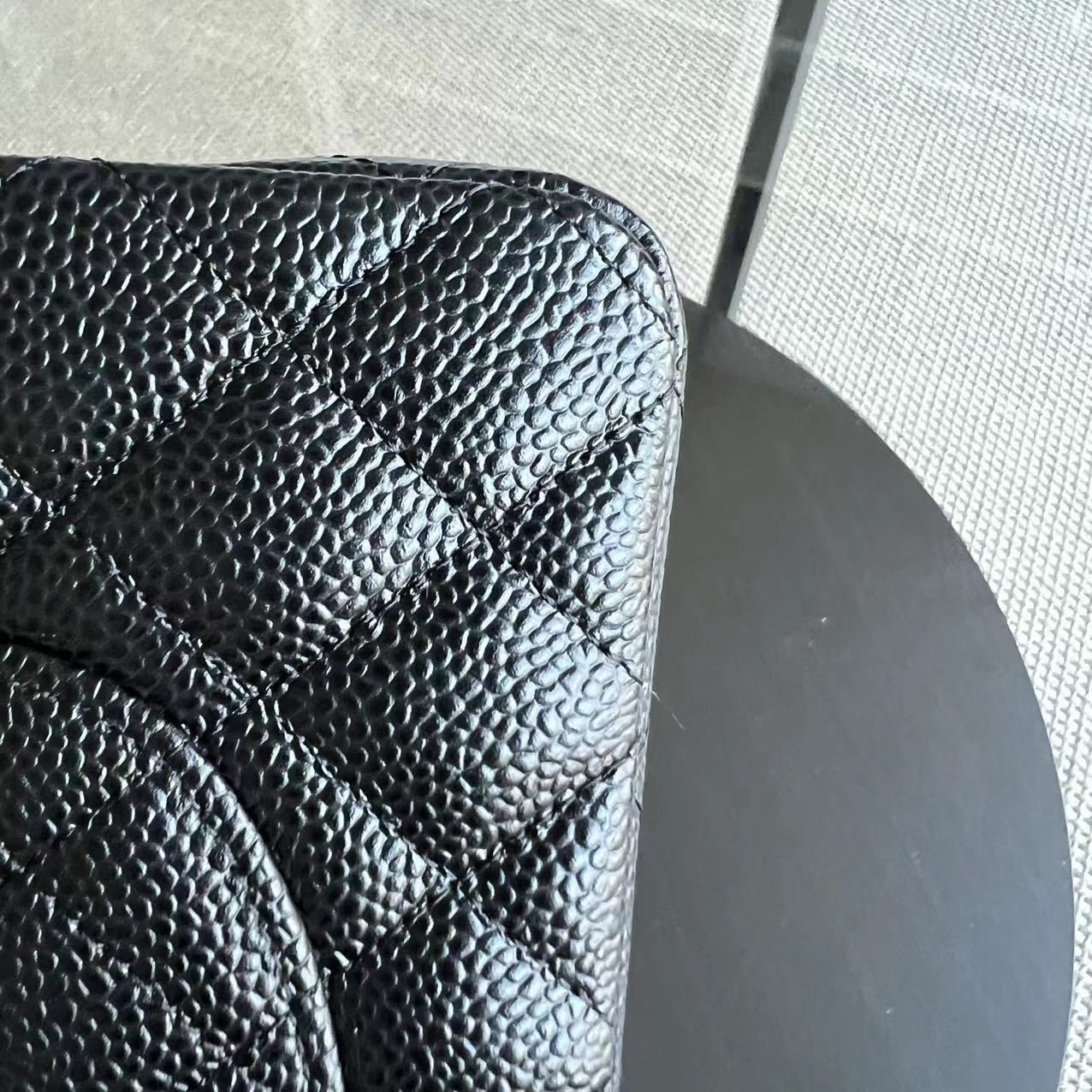 *Unused* Medium Double Flap 25CM Quilted Grained Calfskin Black Silver Hardware Series 23