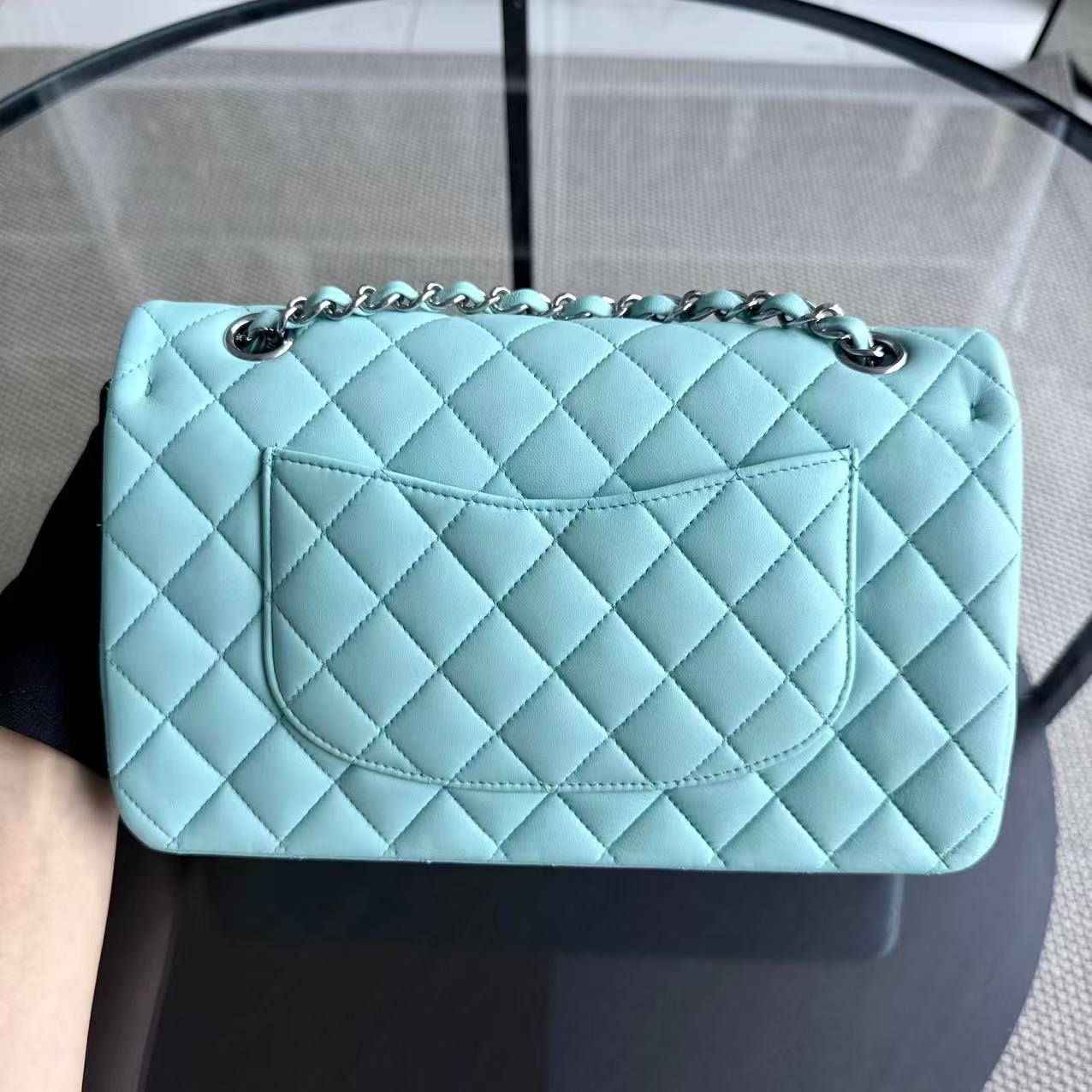 Chanel Classic Flap Medium - 25CM Quilted Lambskin Tiffany Blue Silver Hardware Series 27