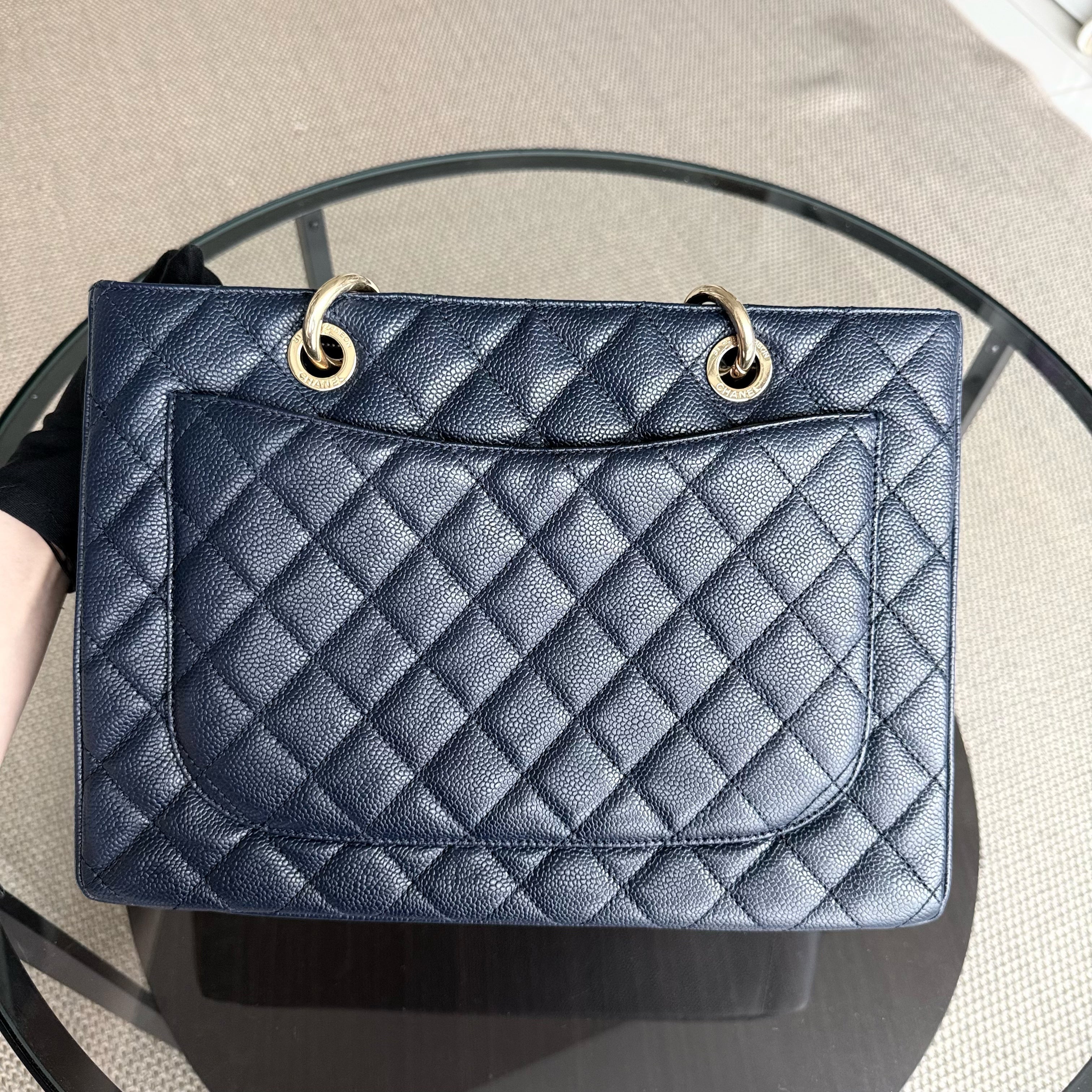Chanel GST Grand Shopping Tote - Caviar Quilted Dark Blue Gold Hardware Series 19