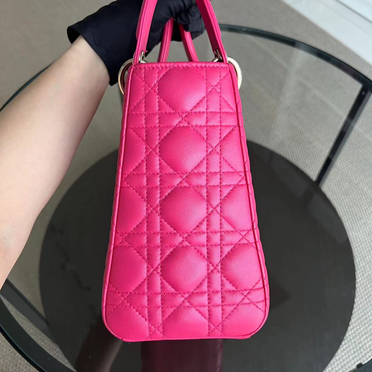 Dior Lady Medium - Cannage Lambskin Hot Pink Golden Hardware