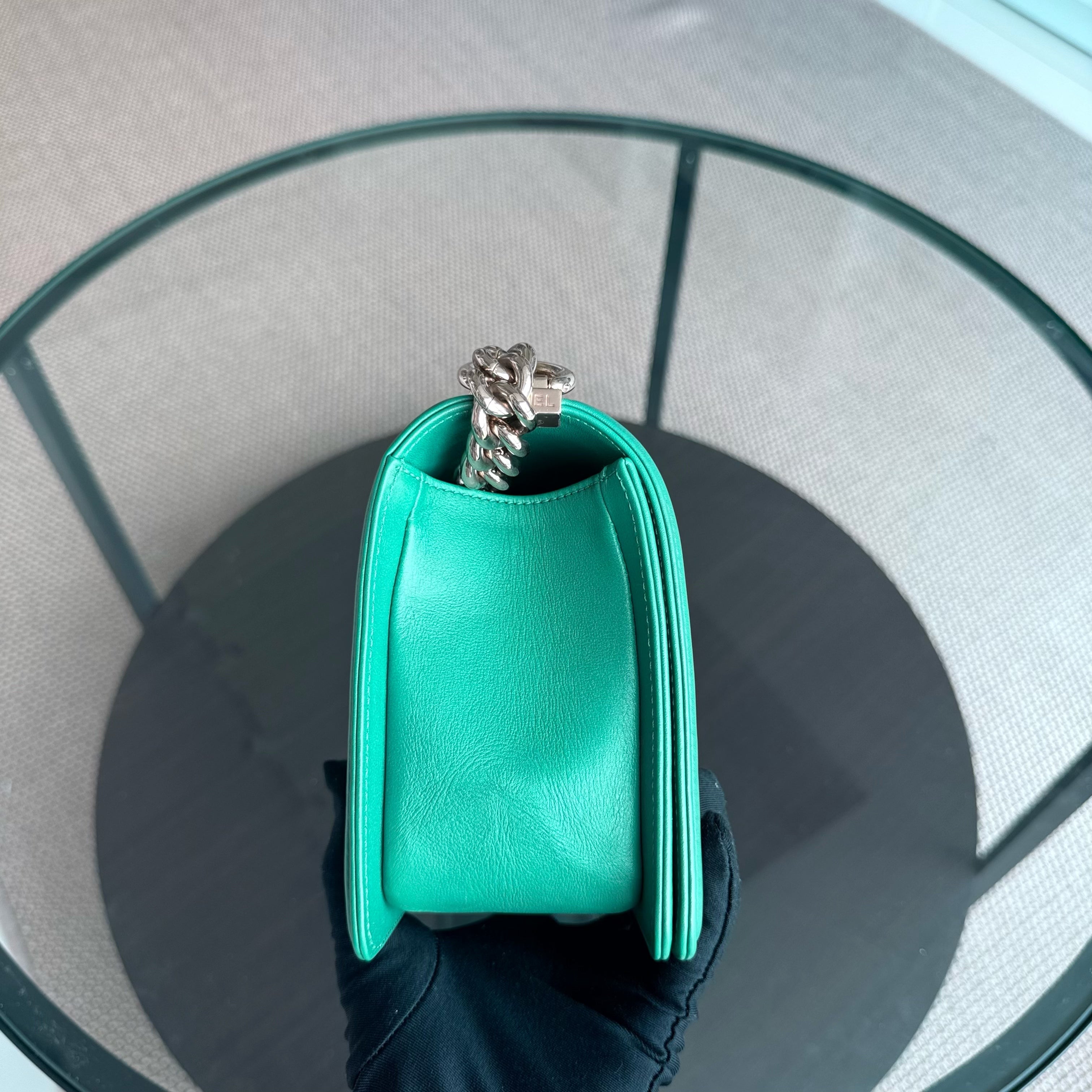 Chanel Boy Medium - 25CM Quilted Lambskin Green Gold Hardware Series 28