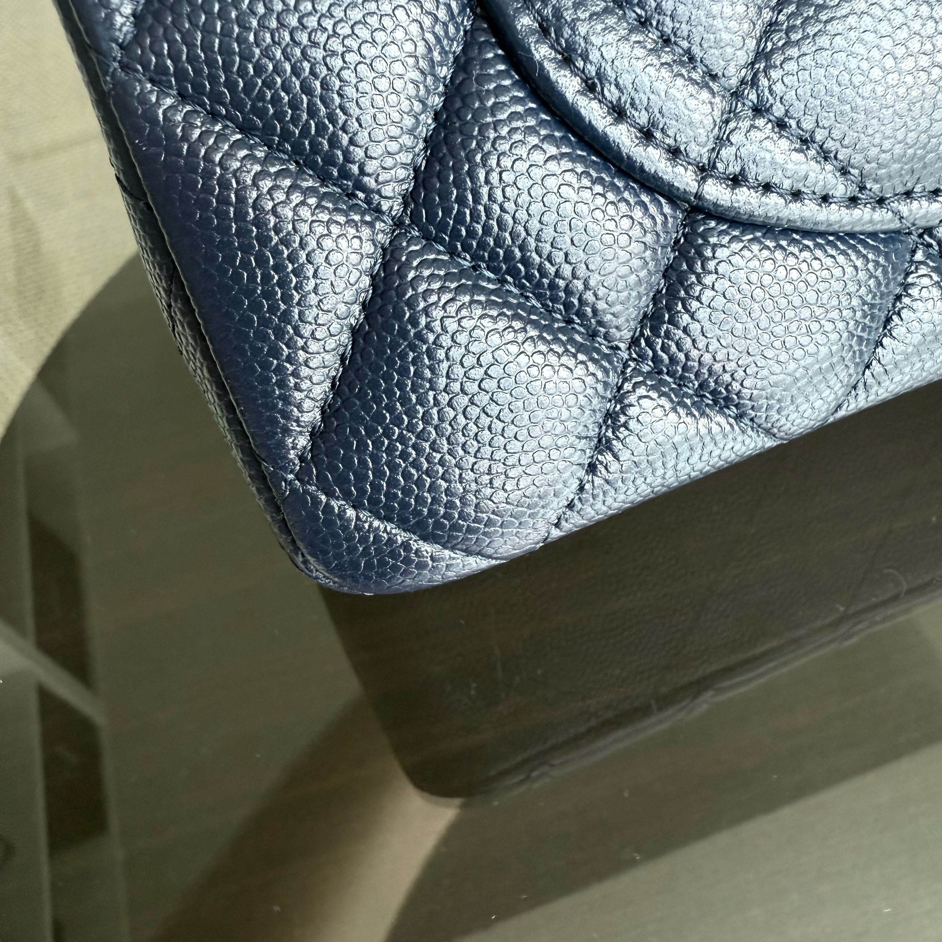 Chanel Classic Flap Small - Caviar 23CM Quilted Midnight Blue Silver Hardware Series 24