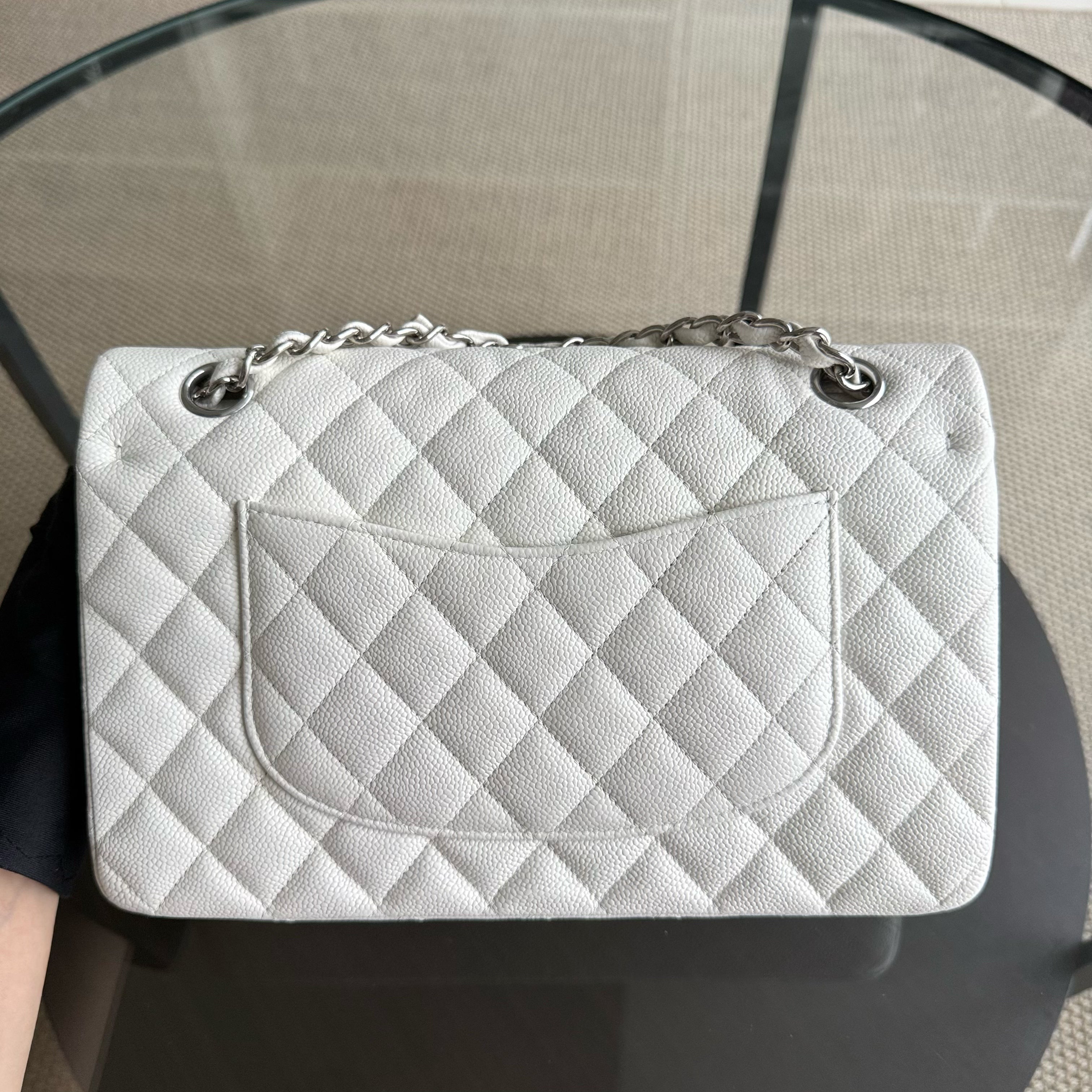 Chanel Classic Flap Medium - Caviar 25CM Quilted White Silver Hardware Series 30