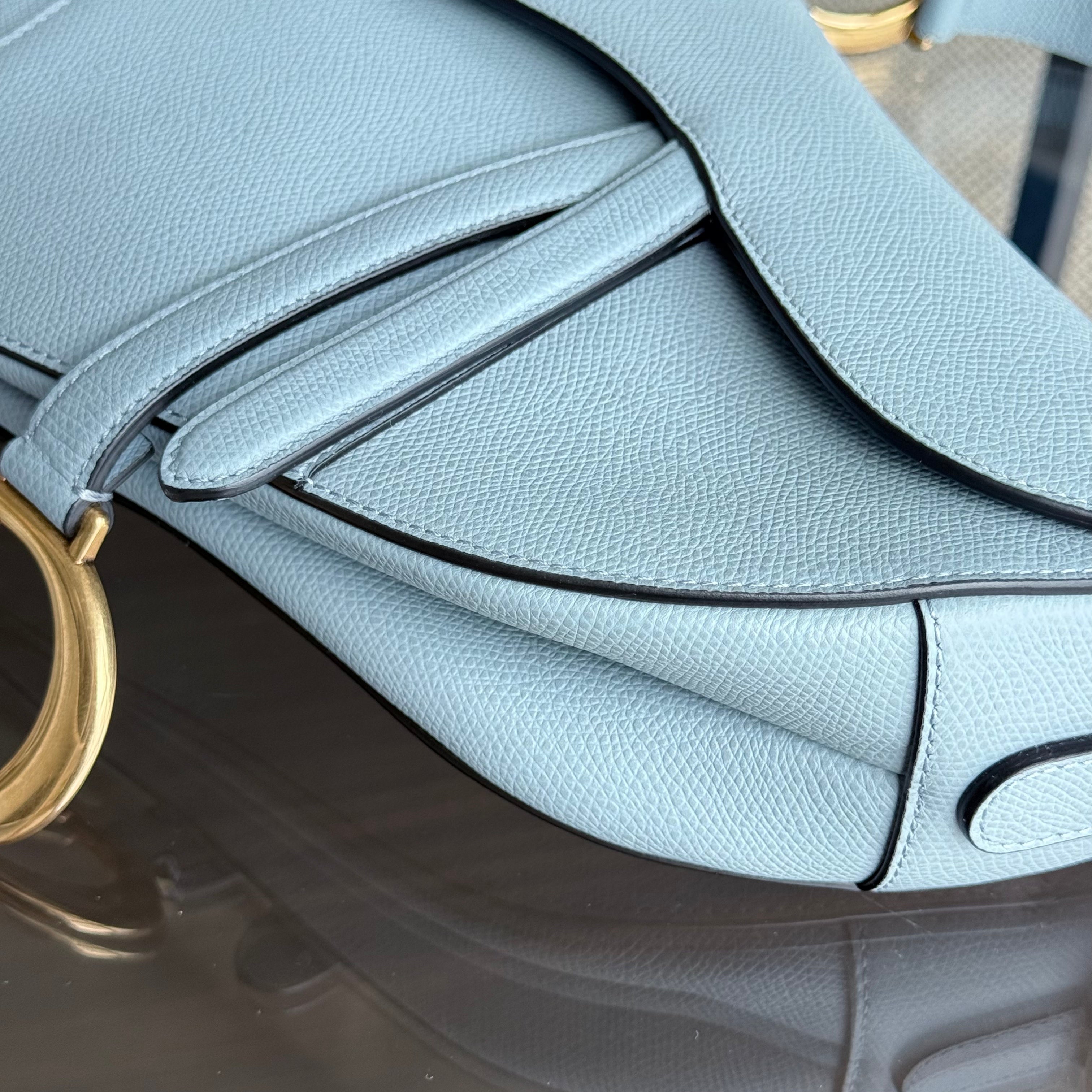 Dior Saddle Medium - 25CM Grained Calfskin Haze Blue Gold Hardware