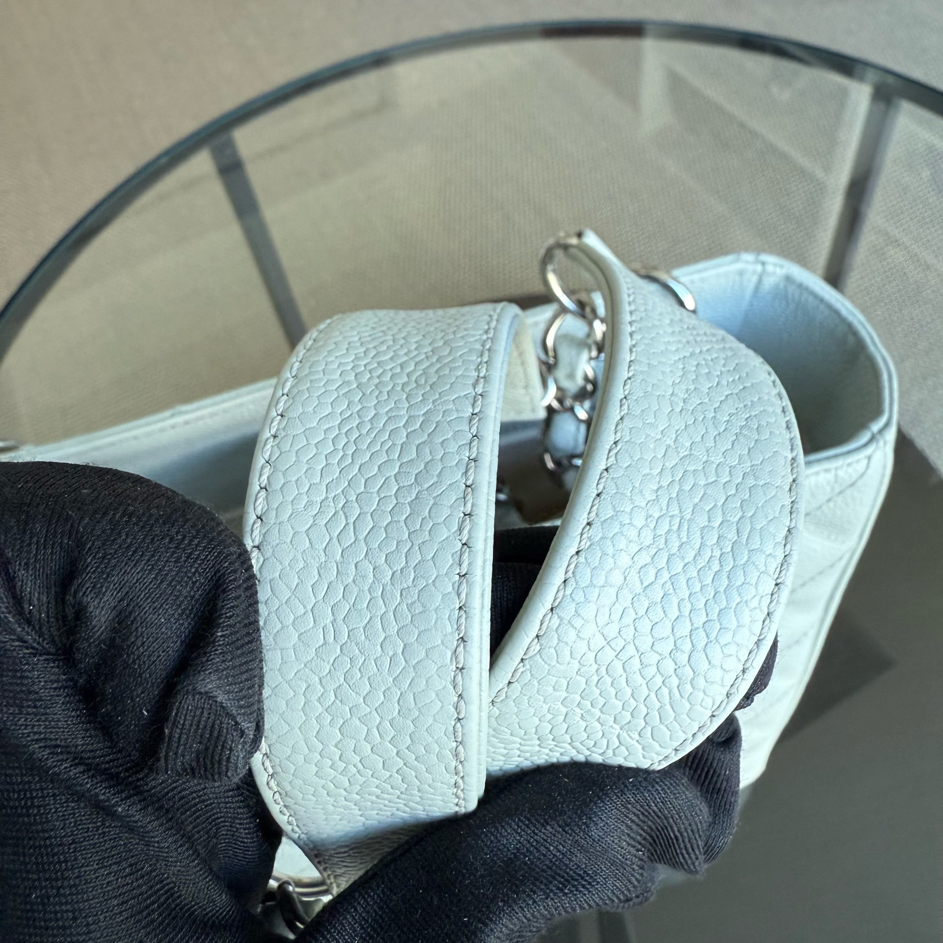 Chanel PST Petite Shopping Tote - Caviar Quilted Light Mint Cyan Silver Hardware