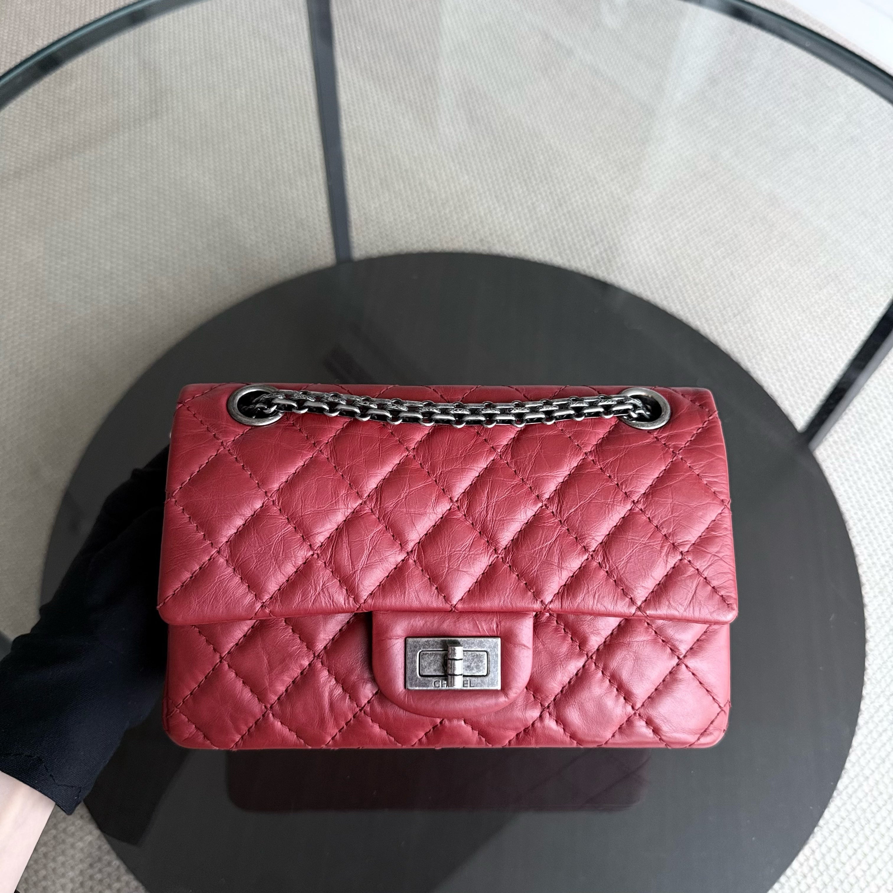 Chanel 2.55 Reissue Mini - 20CM Quilted Aged Calfskin Red Ruthenium Silver Hardware Series 16