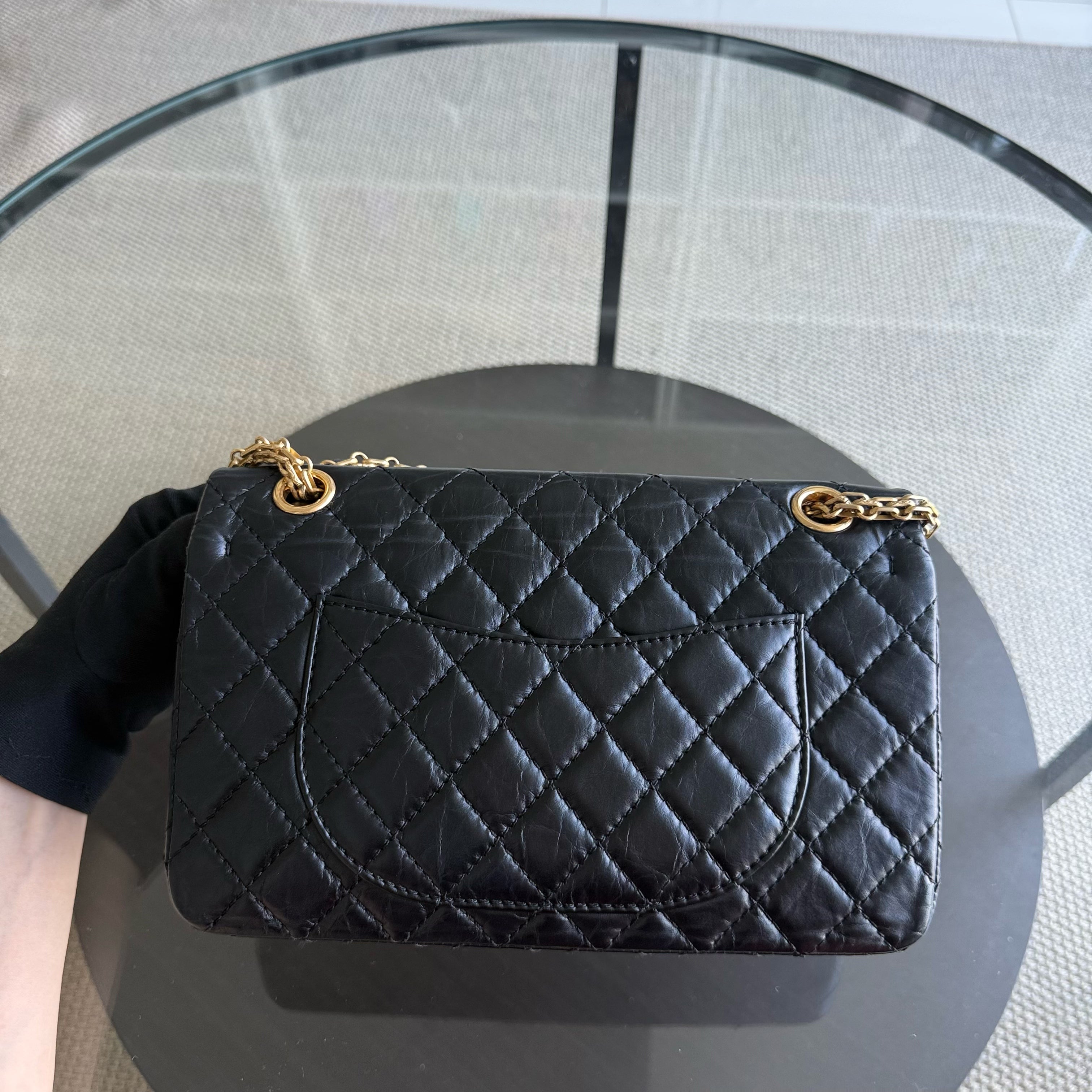 Chanel Reissue 2.55 Medium 225 - 24CM Quilted Aged Calfskin Black Gold Hardware Series 12