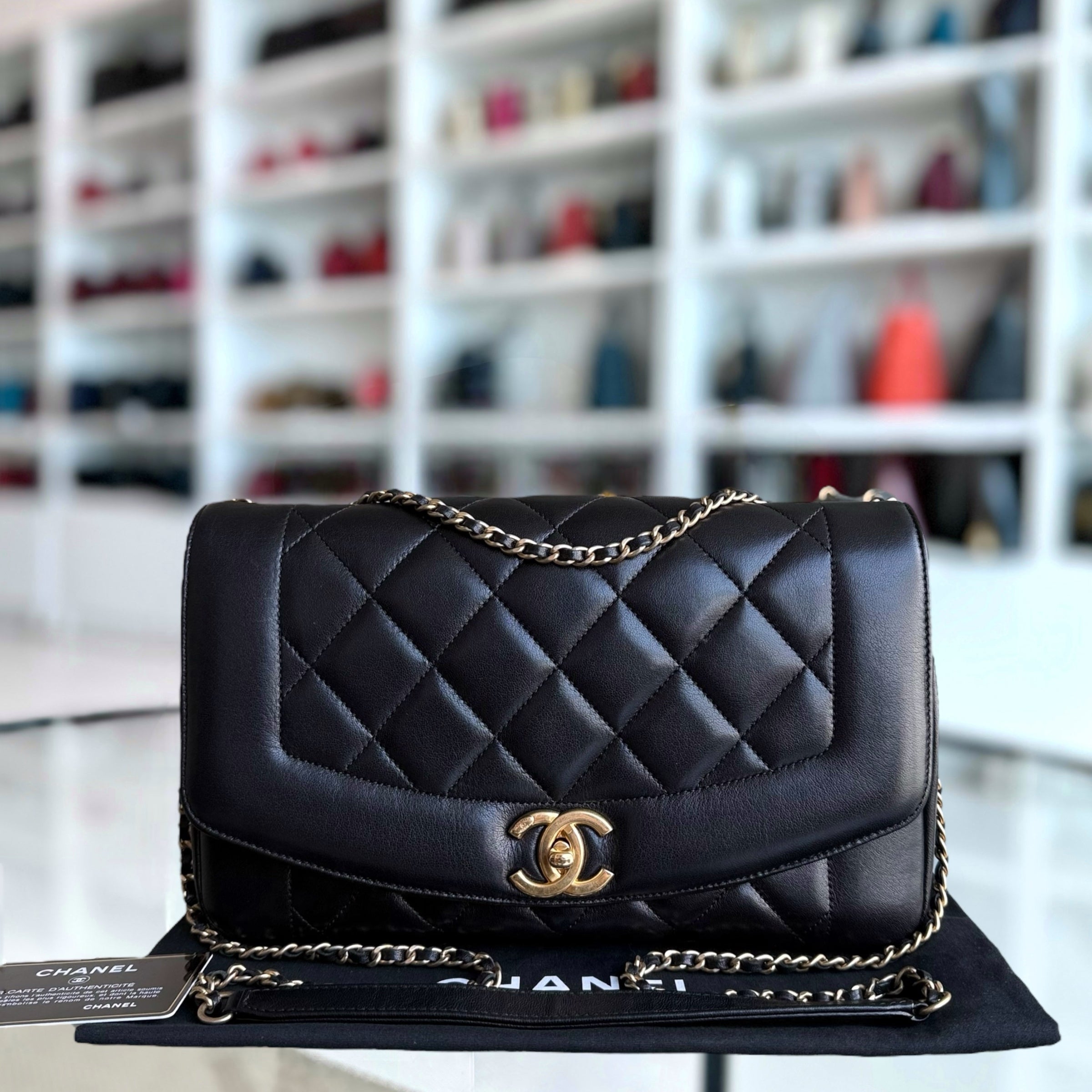 Chanel Diana Reissue - Quilted Lambskin 28CM Black Gold Hardware Series 20