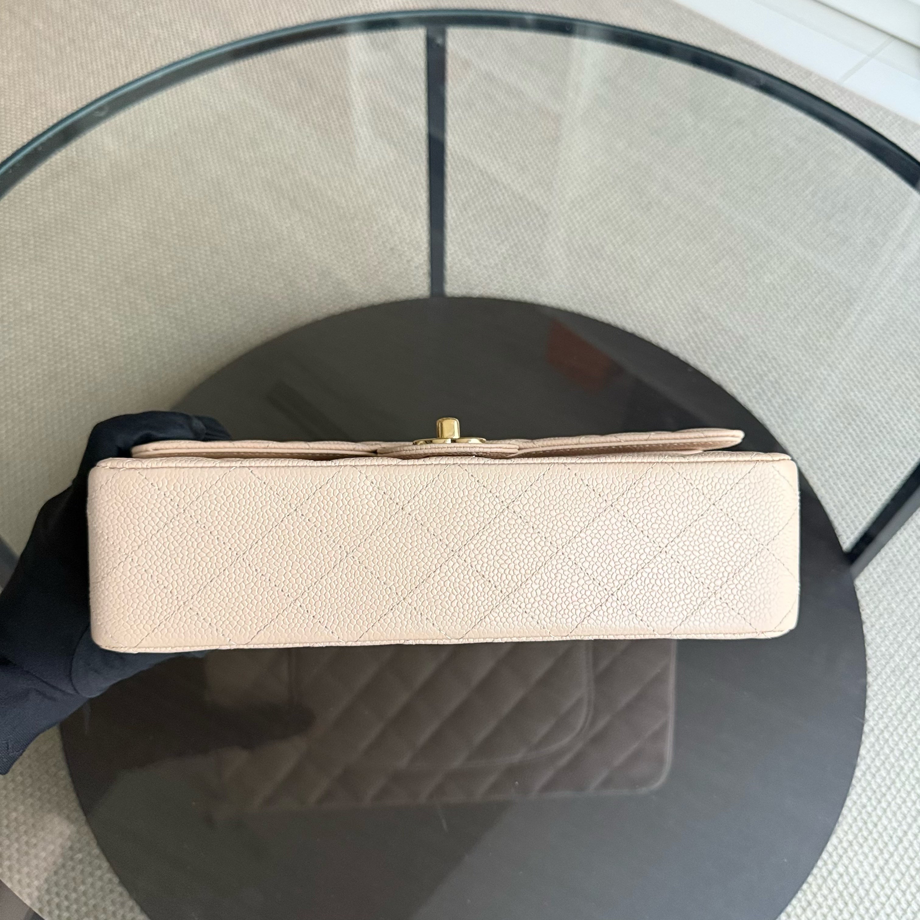 Chanel Classic Flap Medium - Caviar 25CM Quilted Grained Calfskin Beige Gold Hardware Series 16