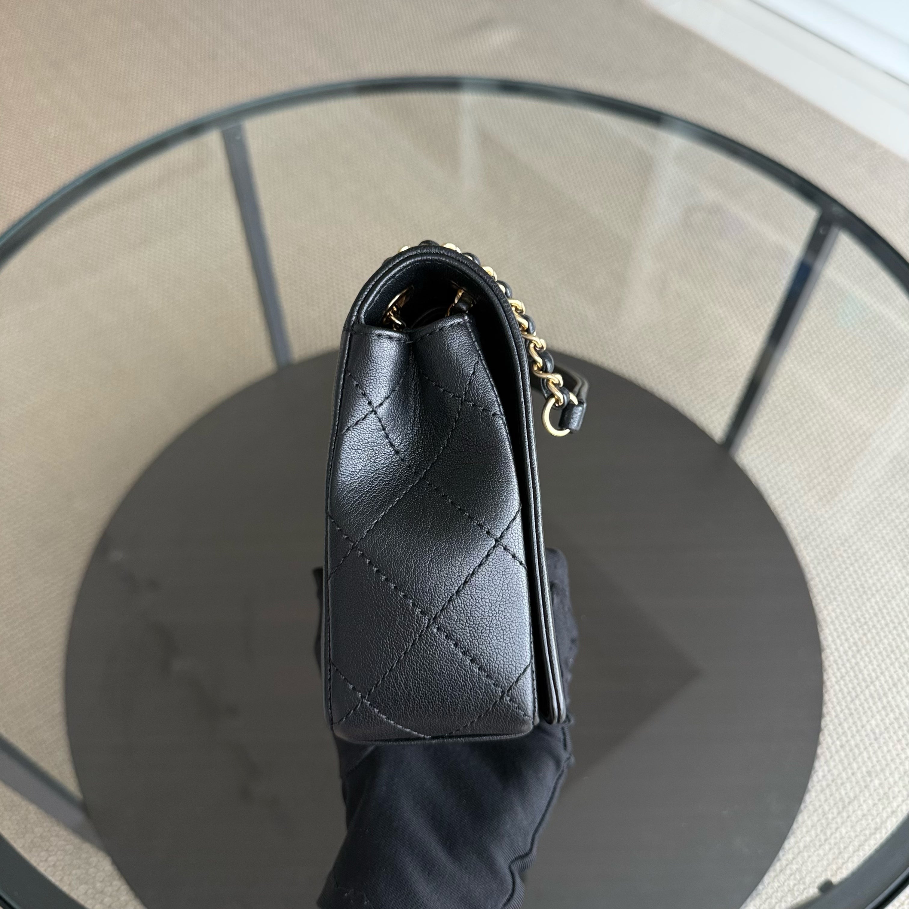 Chanel Seasonal Flap Mademoiselle - 25CM Quilted Lambskin Black Gold Hardware Series 23