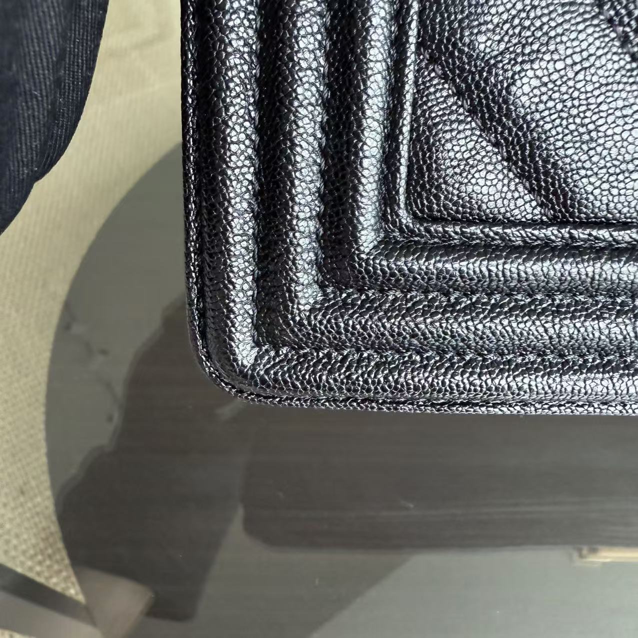 Chanel Boy Medium - Caviar 25CM Chevron Black Gold Hardware Series 26