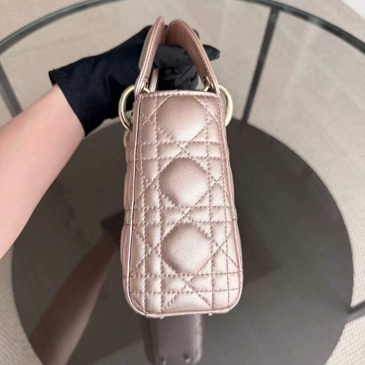 Lady Mini Cannage Lambskin Metallic Pink Golden Hardware