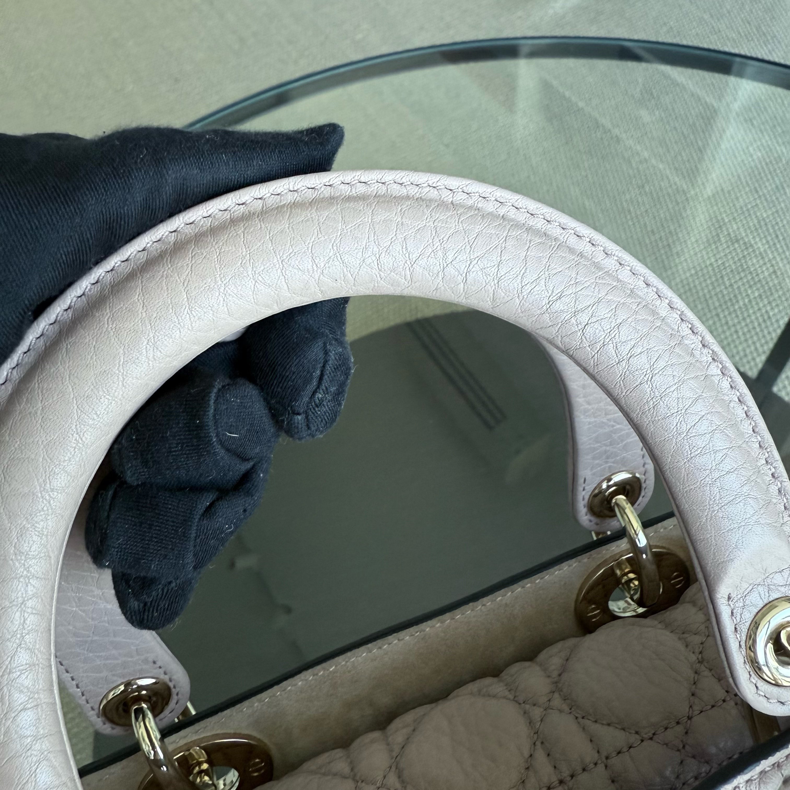 Dior Lady Medium Flap - Grained Calfskin Caviar Cannage Nude Pink Gold Hardware