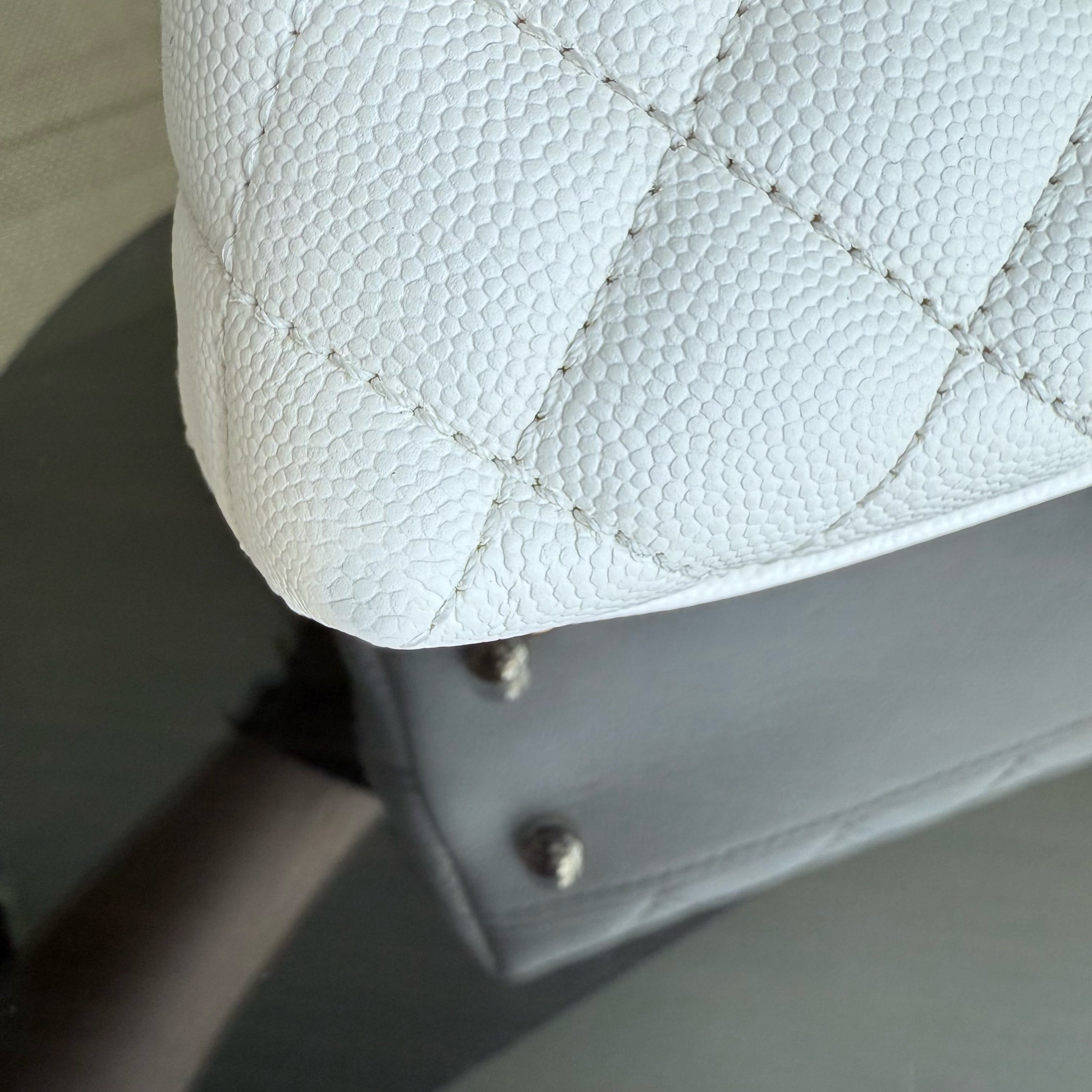 Chanel Coco Handle Small - Caviar Quilted Snow White Gold Hardware Microchip