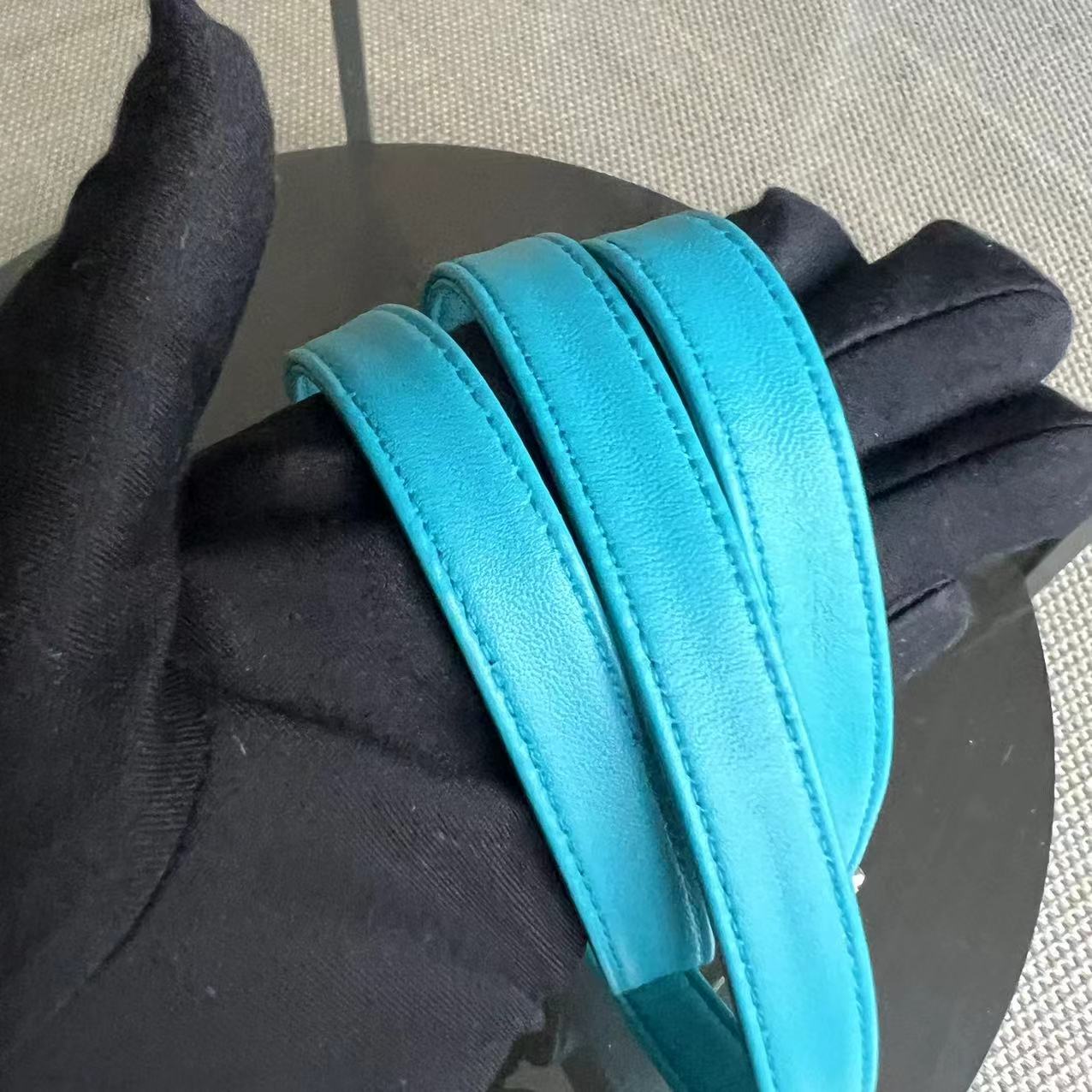 Balance of Lady Mini Cannage Lambskin Cyan Blue Silver Hardware