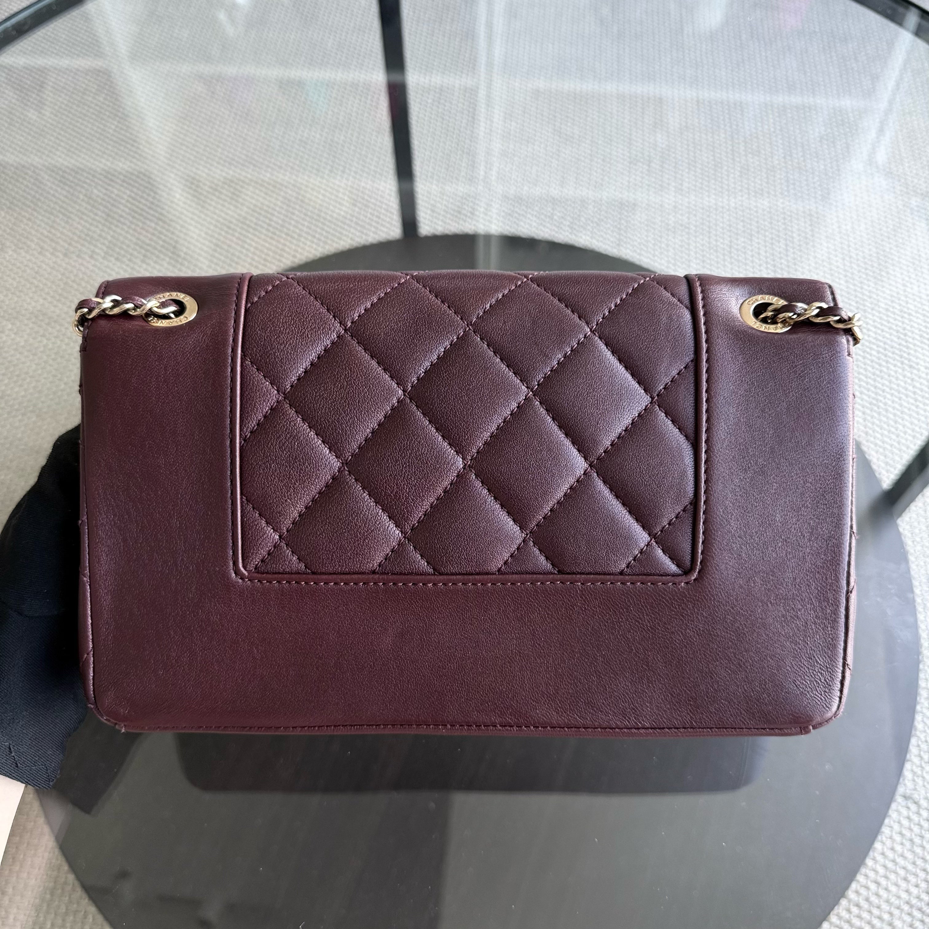 Chanel Mademoiselle Seasonal Flap - 25CM Quilted Lambskin Burgundy Gold Hardware Series 23