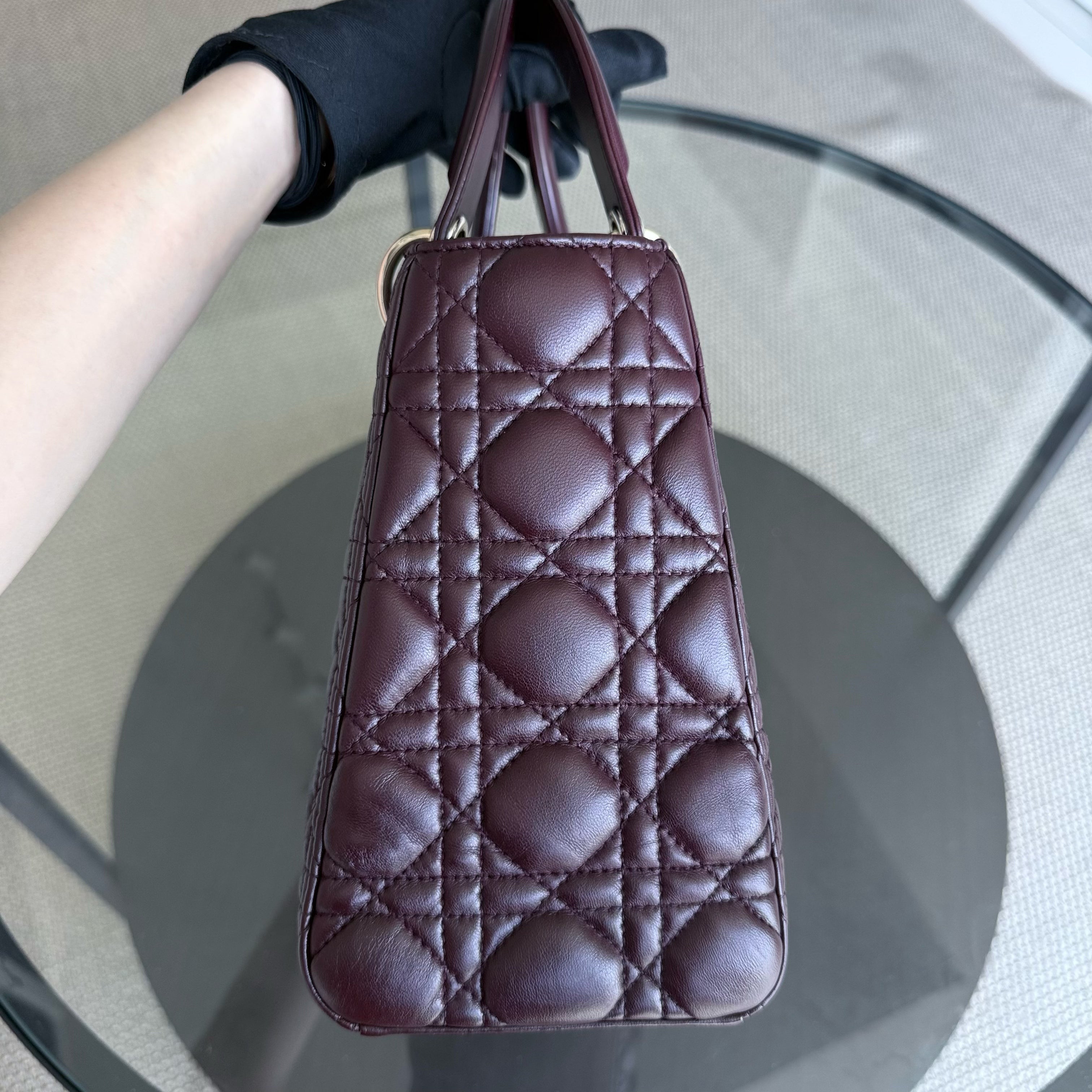Dior Lady Medium - Cannage Lambskin Dark Burgundy Red Gold Hardware NO STRAP