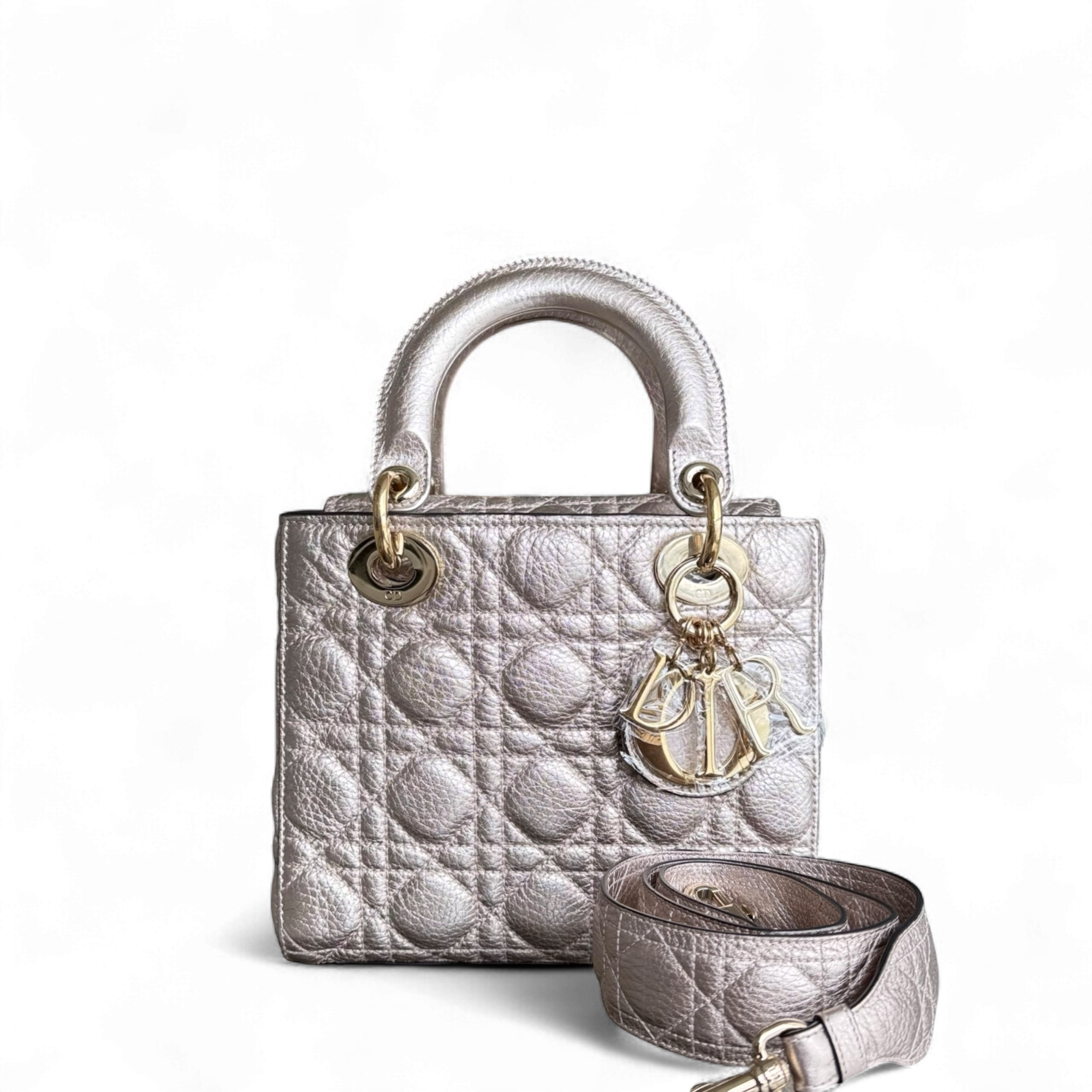 Dior Lady Small - Cannage Clafskin Rose Gold Metallic Gold Hardware