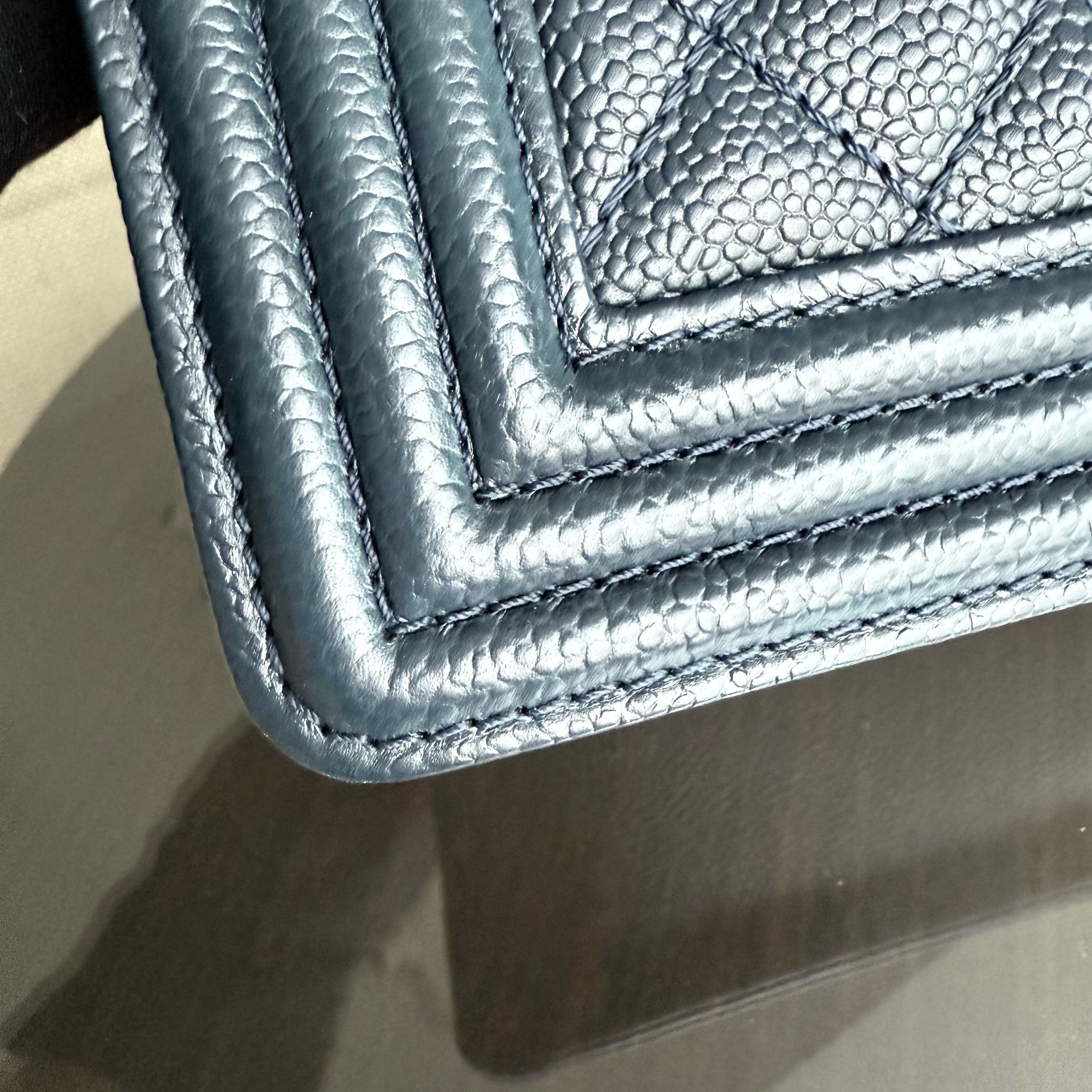 Chanel Boy Medium - Caviar 25CM Quilted Dark Blue Ruthenium Gold Hardware Series 19