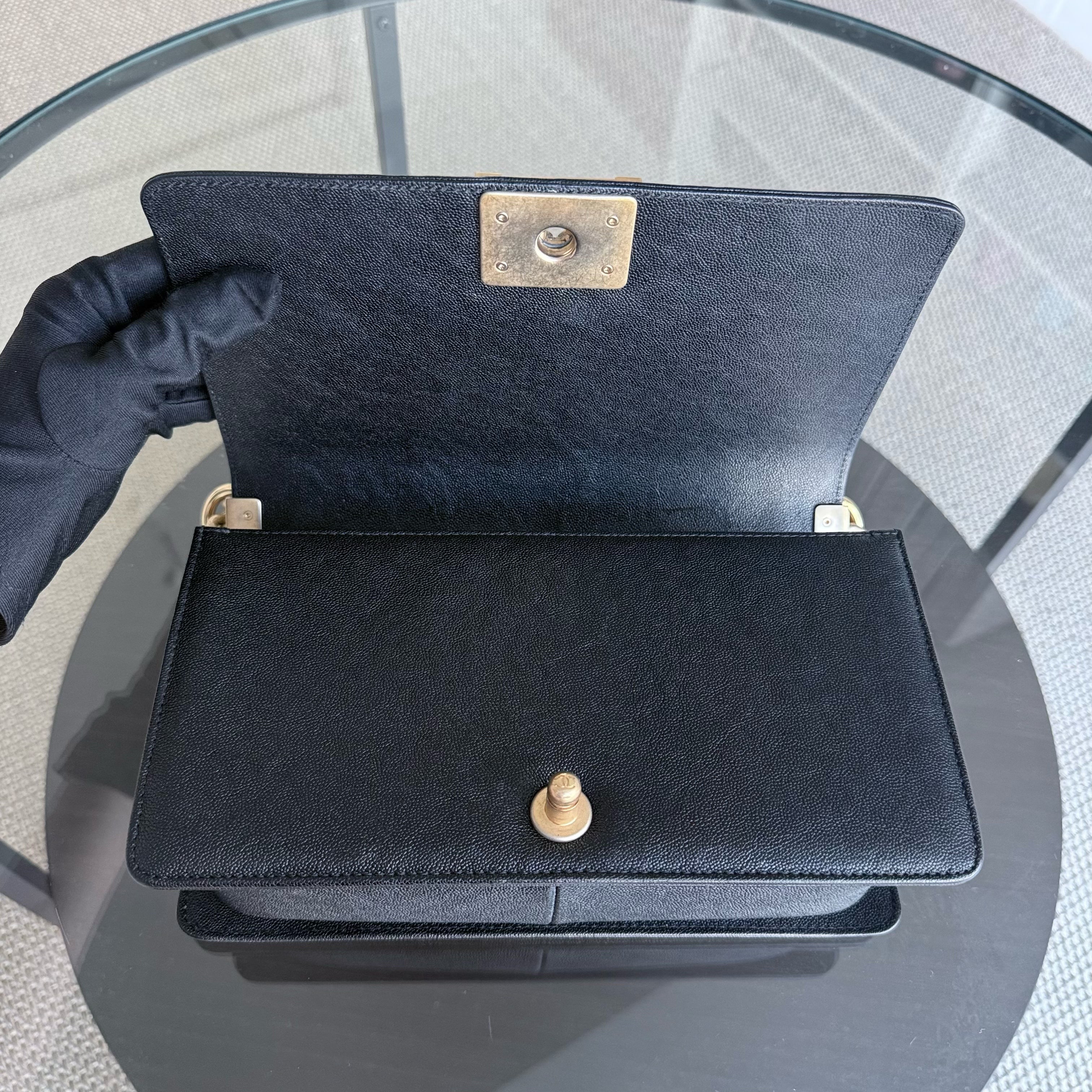 Chanel Boy Medium - Caviar 25CM Chevron Black Gold Hardware Series 26