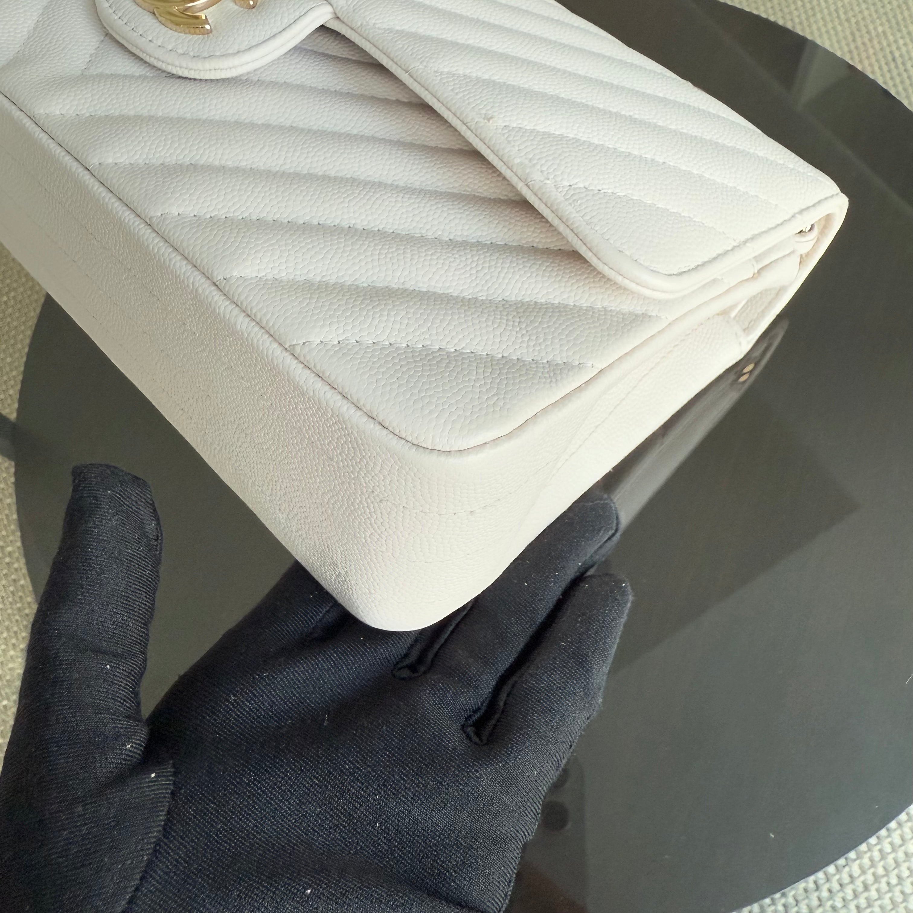 Balance of Chanel Classic Flap Medium - Caviar Chevron Cream White Gold Hardware Series 26 and balance of Chanel Classic Flap Medium - Caviar 25CM Quilted Light Green Gold Hardware Series 25