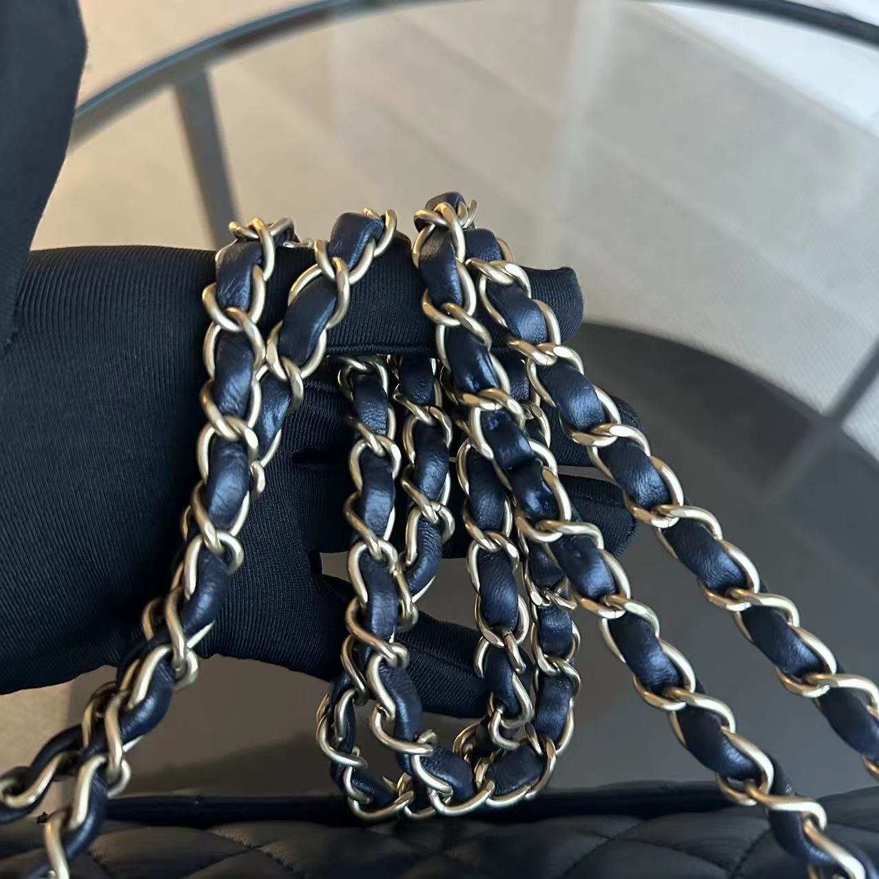 Chanel Chic Flap - Medium 25CM Quilted Lambskin Dark Blue Golden Hardware Series 21