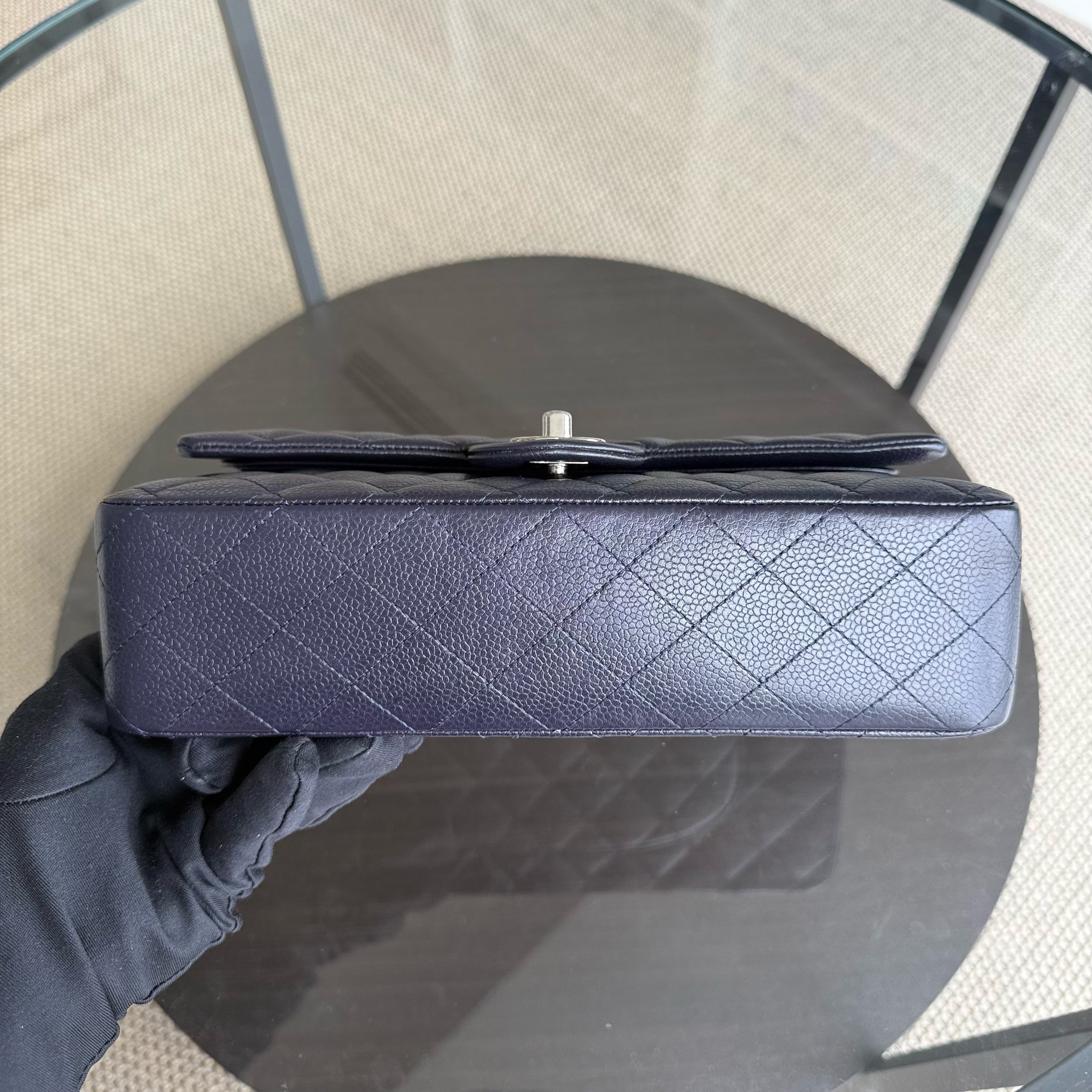 Chanel Classic Flap Medium - Caviar 25CM Quilted Dark Midnight Blue Silver Hardware Series 18
