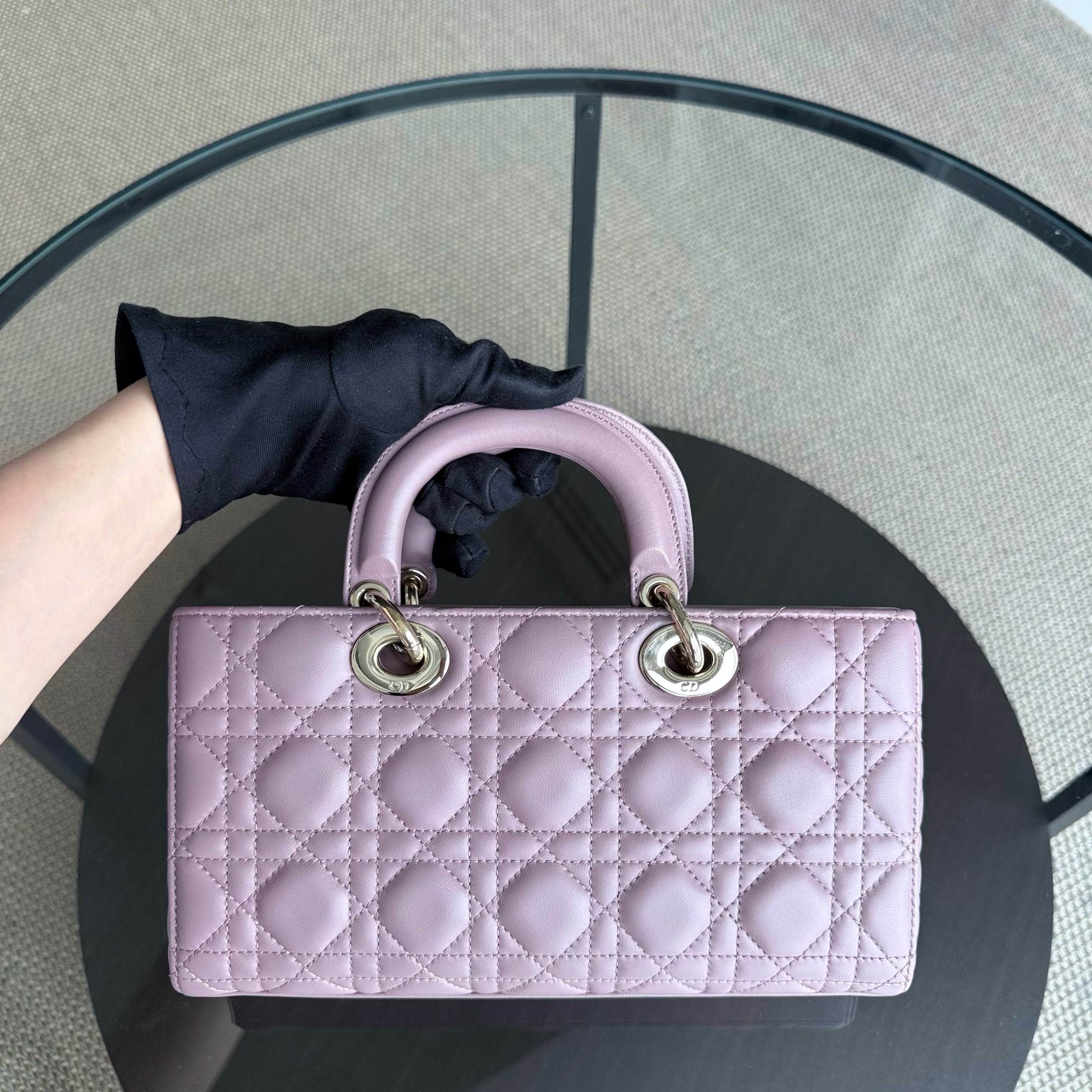 Dior D-Joy Medium - Cannage Lambskin Pink Gold Hardware