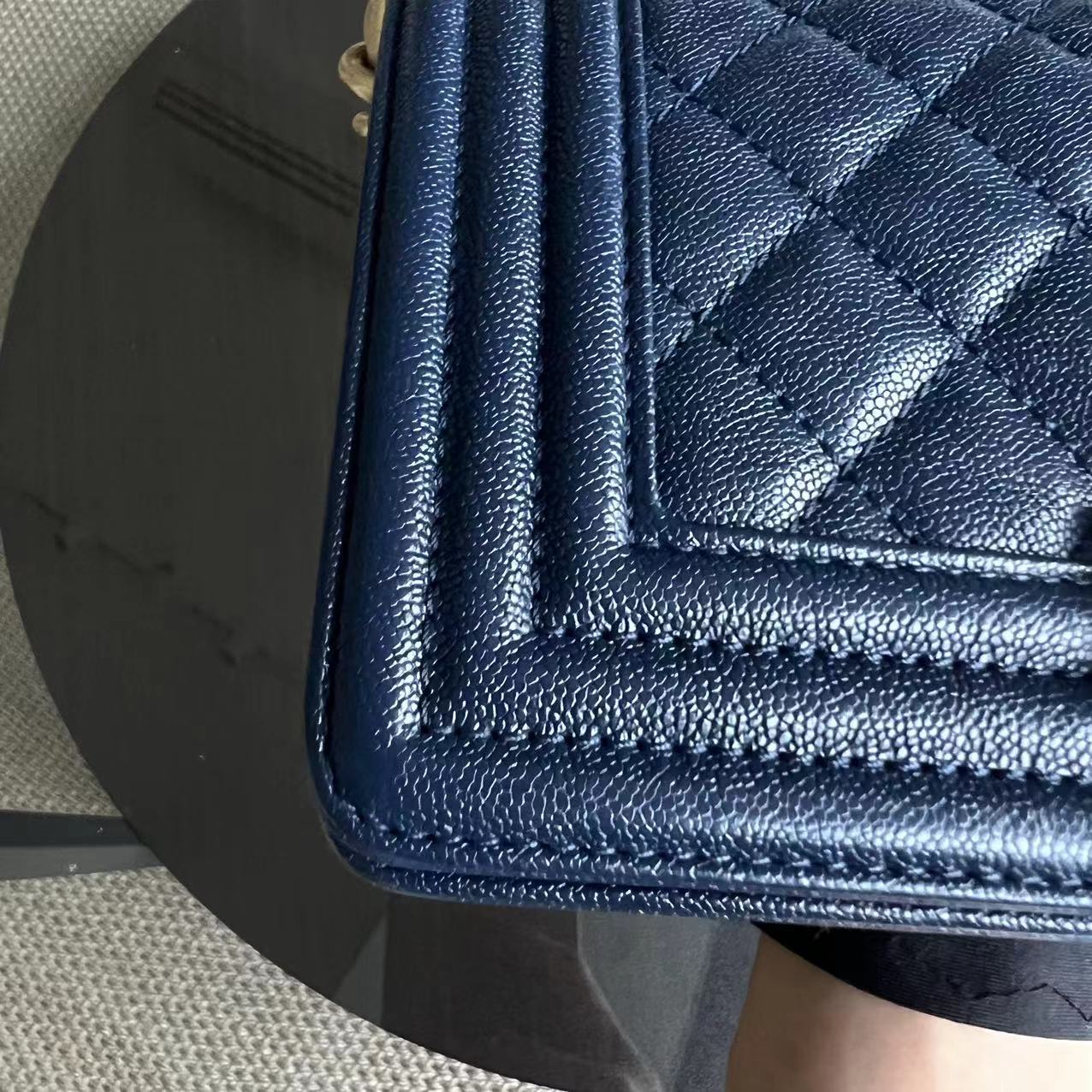 Chanel Boy Small - Caviar Quilted Grained Calfskin Dark Blue Golden Hardware Series 26