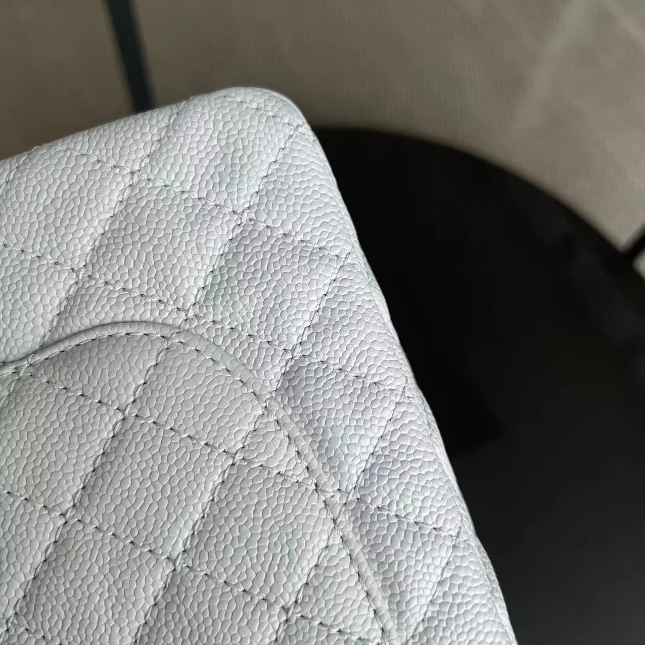 Chanel Classic Flap Medium - Caviar Calfskin White Silver Hardware Series 12