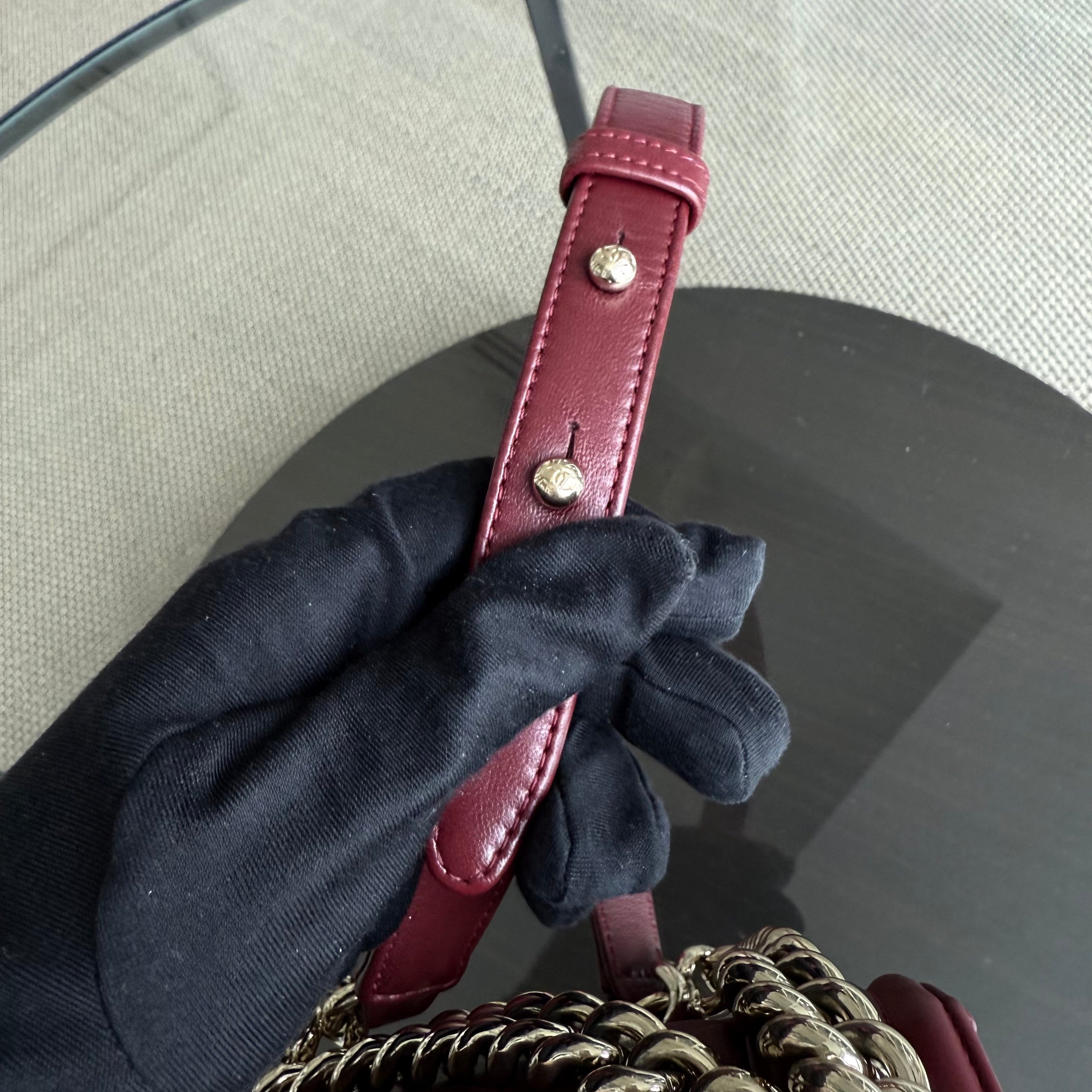 Chanel Boy Medium - 25CM Quilted Lambskin Burgundy Red Gold Hardware Series 22