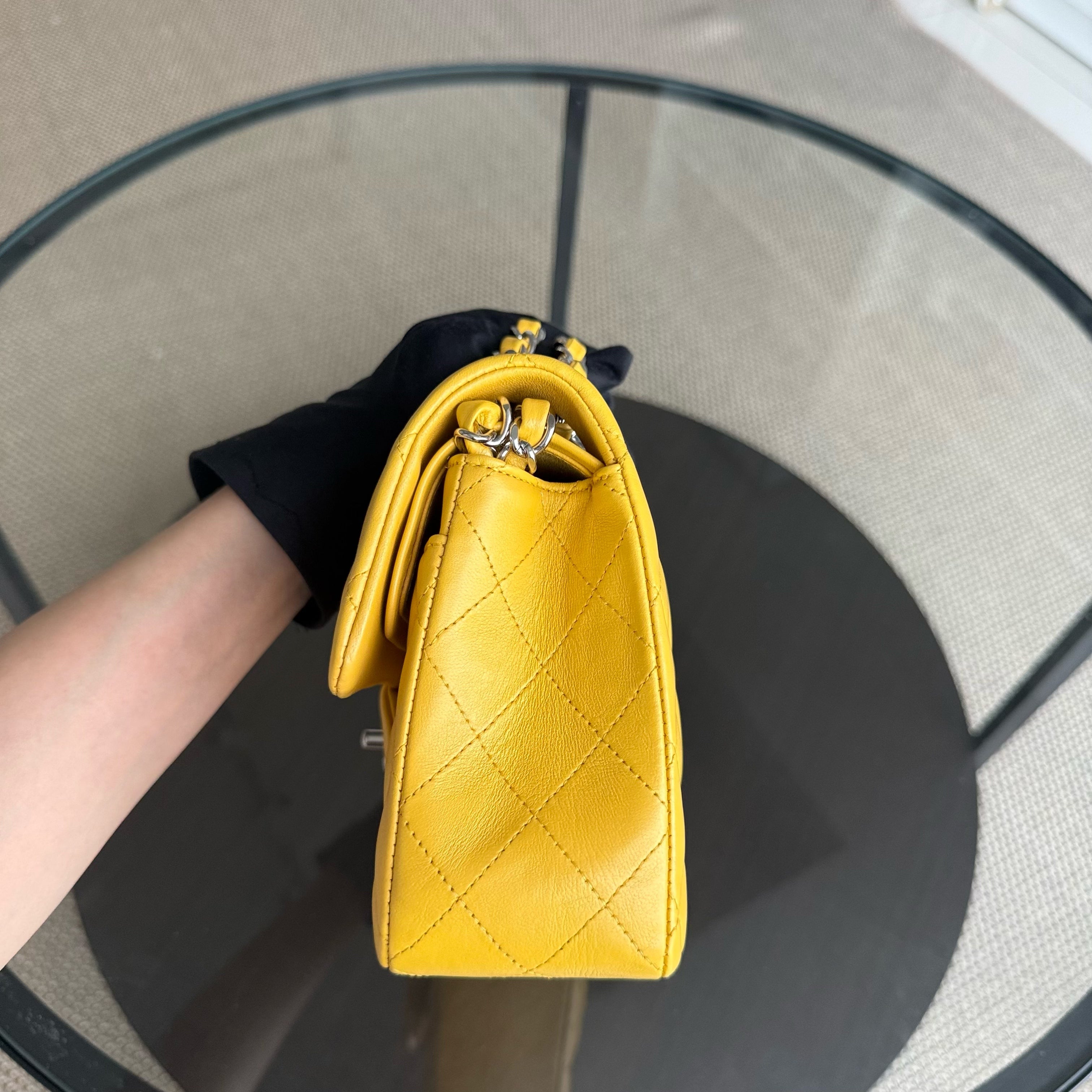 Chanel Classic Flap Small - 23CM Quilted Lambskin Yellow Silver Hardware Series 25