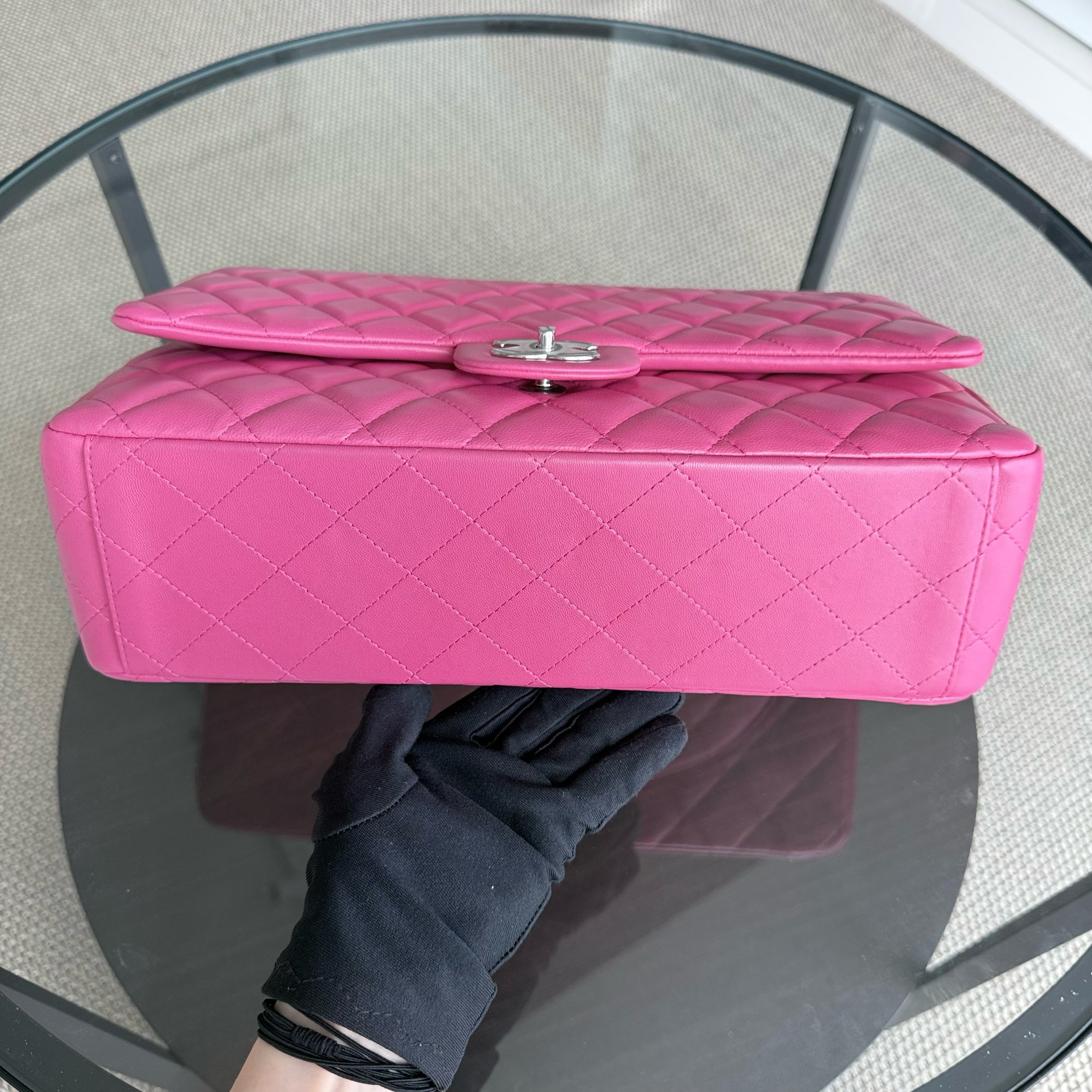Chanel Classic Flap Maxi - Double Flap 33CM Quilted Lambskin Hot Pink Silver Hardware Series 19