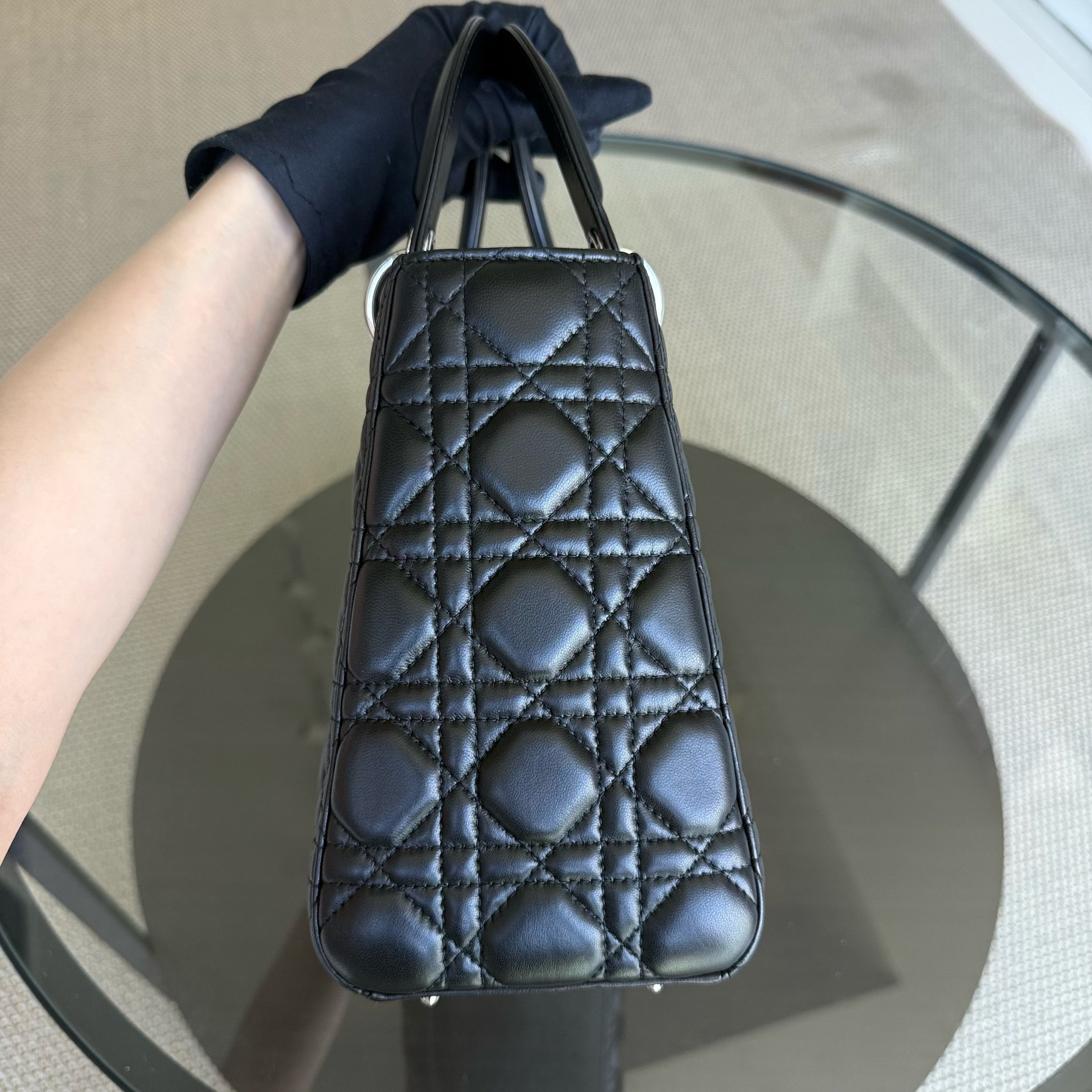 Dior Lady Medium - Cannage Lambskin Black Silver Hardware