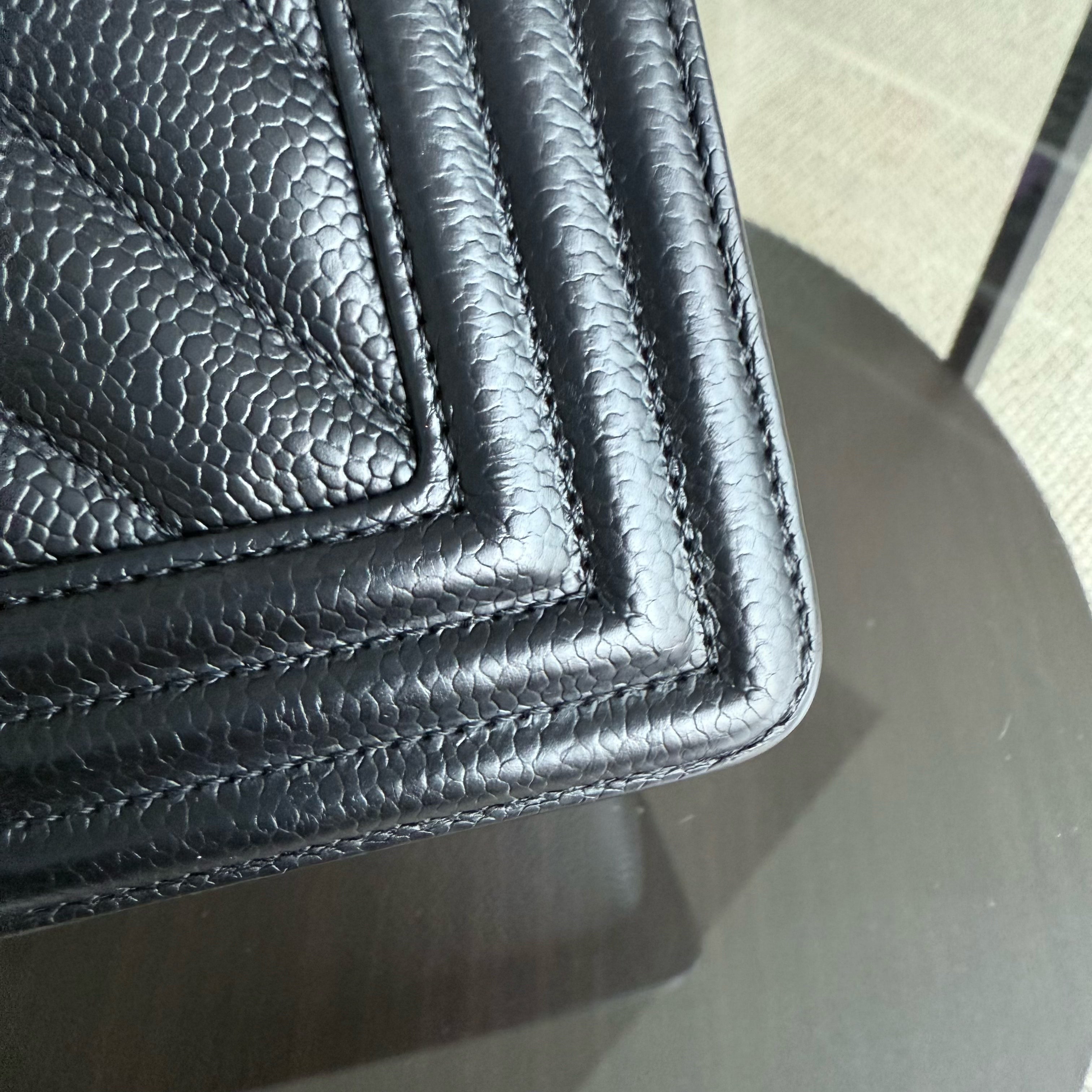 Chanel Boy Medium - Caviar 25CM Chevron Black Ruthenium Silver Hardware Series 29