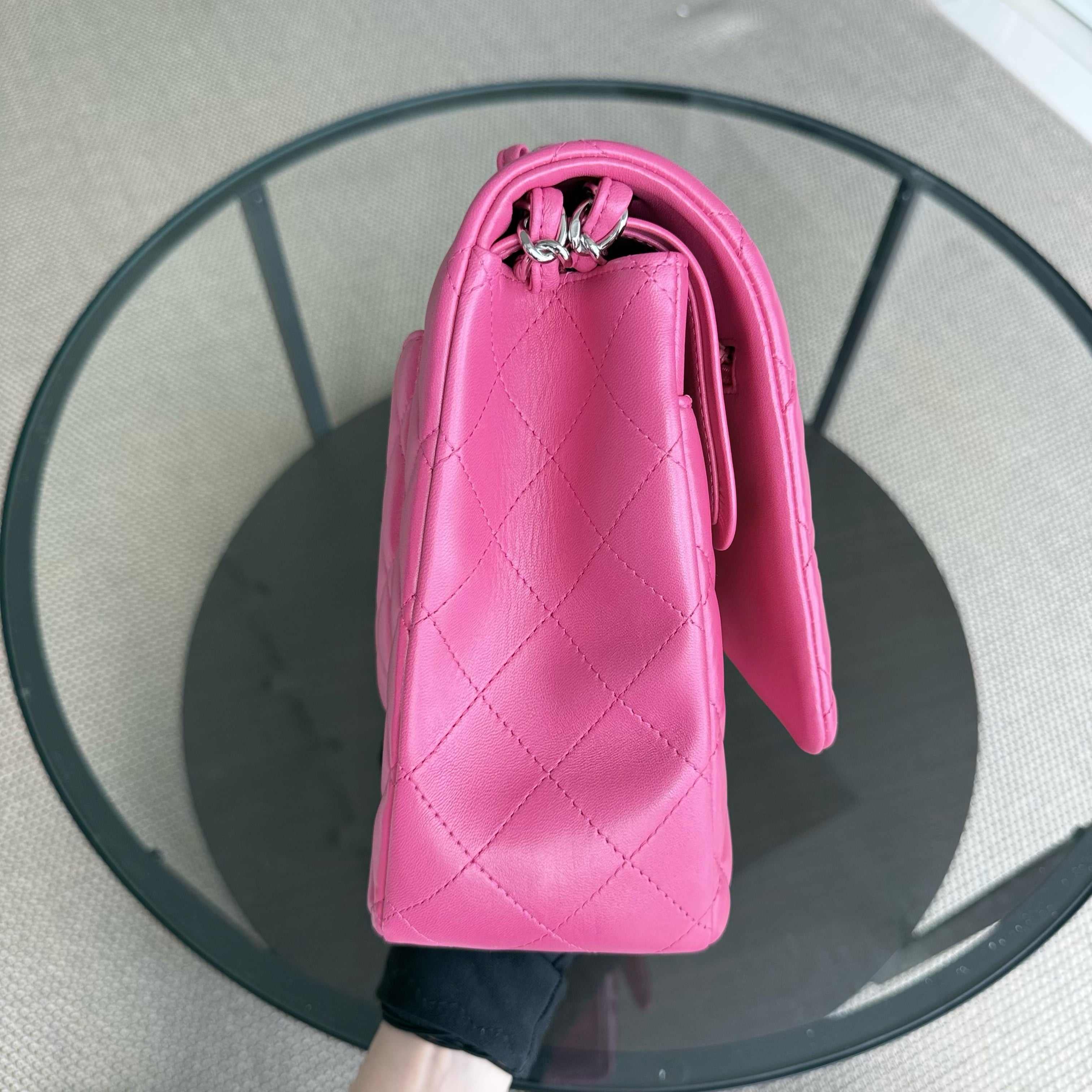 Chanel Classic Flap Maxi - Double Flap 33CM Quilted Lambskin Hot Pink Silver Hardware Series 19