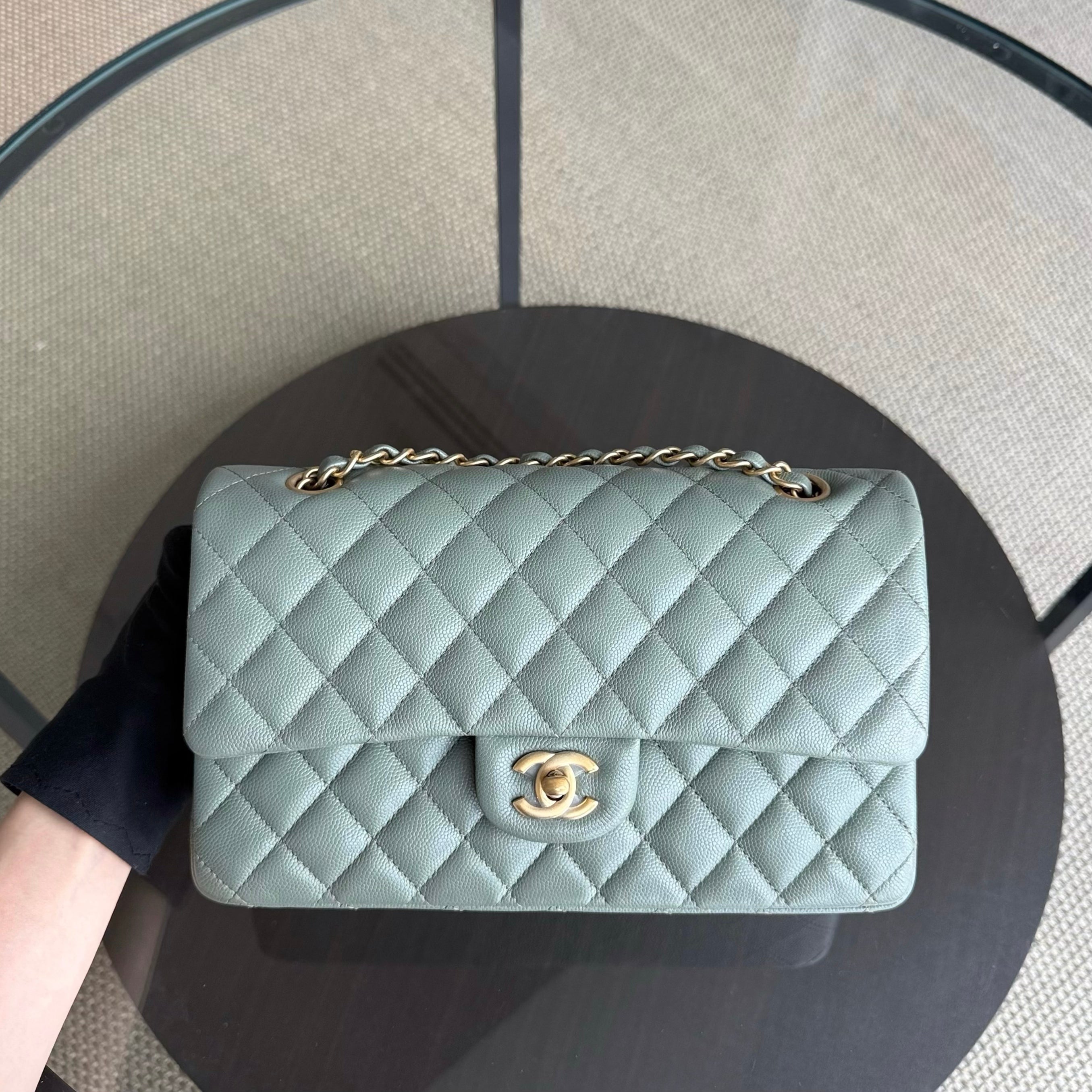Chanel Classic Flap Medium - Caviar 25CM Quilted Light Green Gold Hardware Series 25