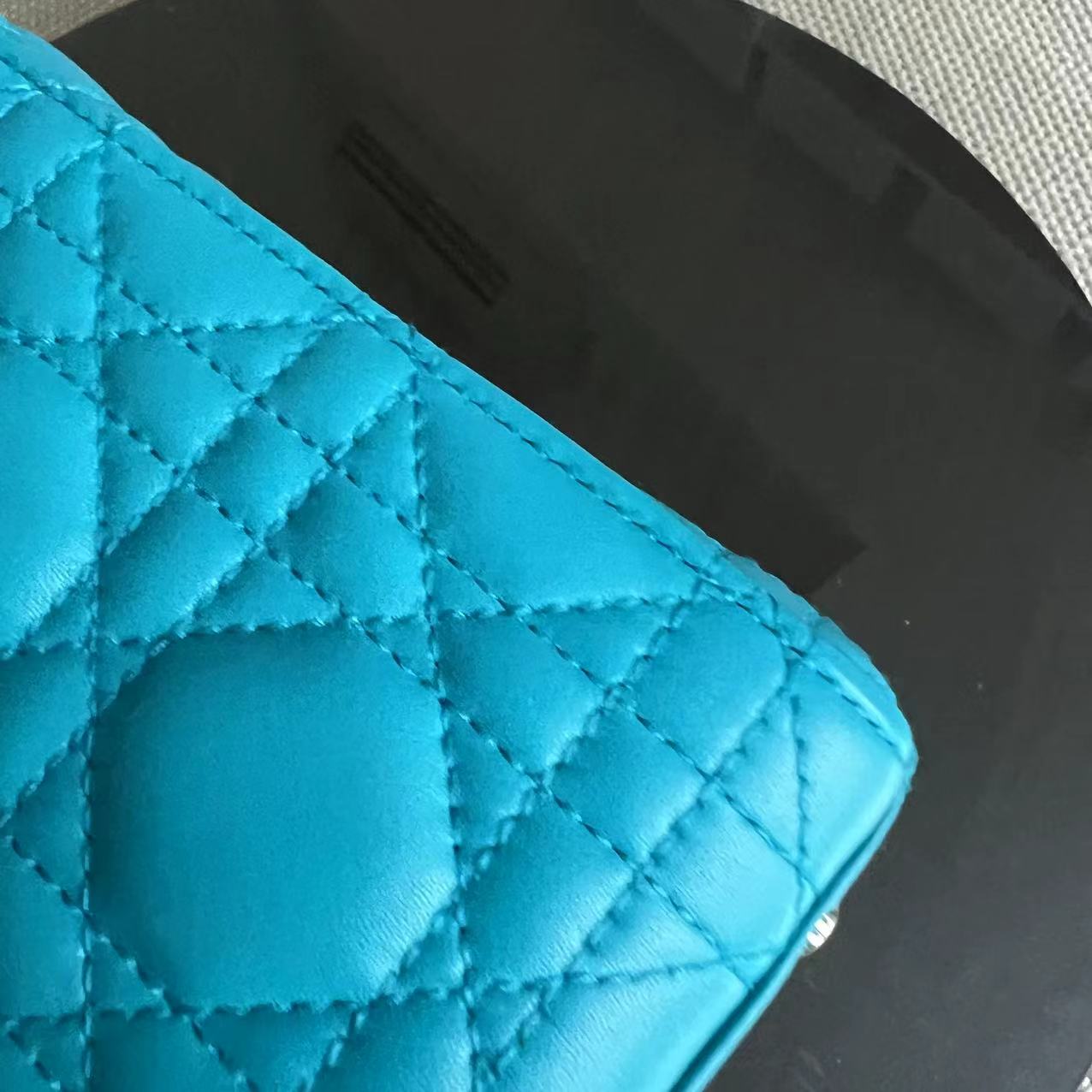 Balance of Lady Mini Cannage Lambskin Cyan Blue Silver Hardware