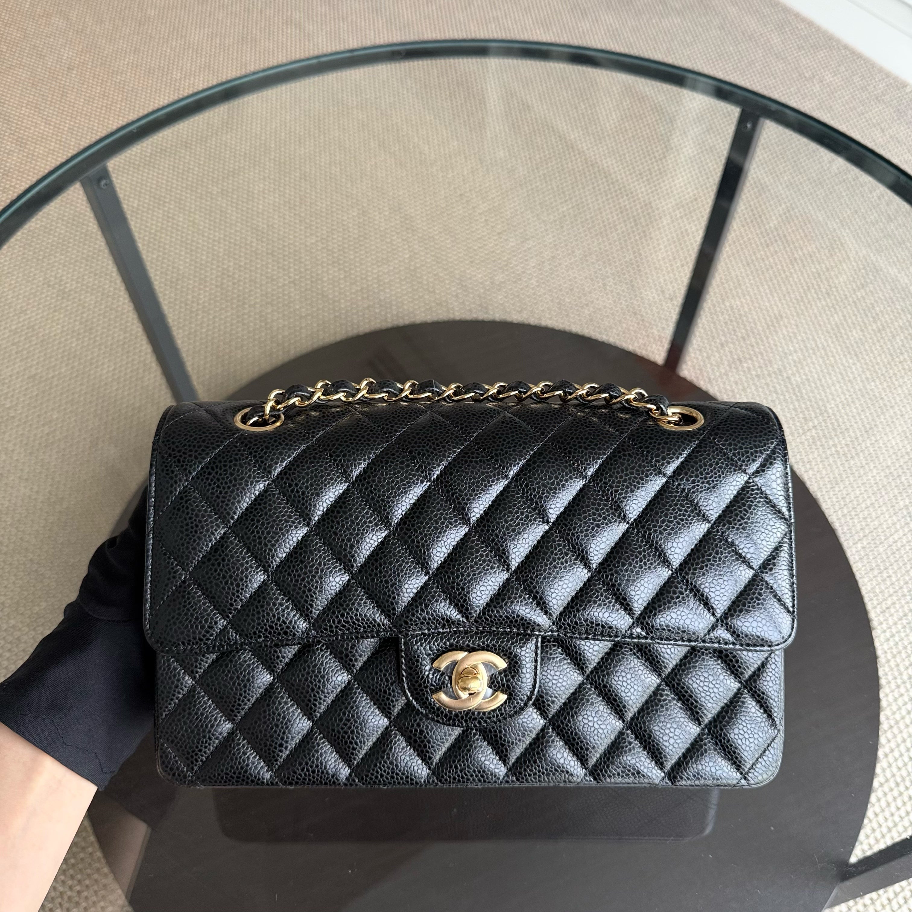Chanel Classic Flap Medium - Caviar 25CM Quilted Grained Calfskin Black Gold Hardware Series 24