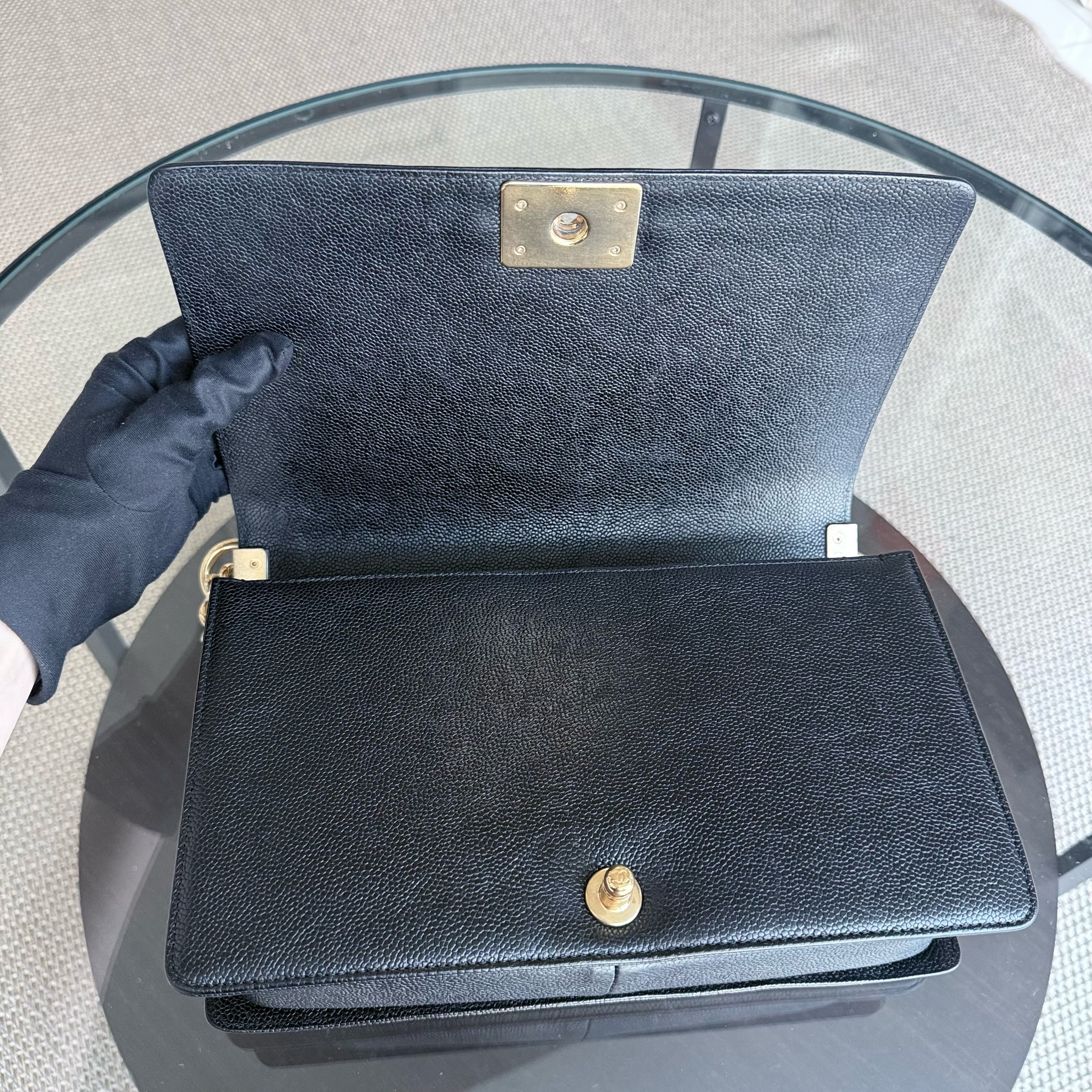 Chanel Boy New Medium - Caviar 28CM Quilted Black Gold Hardware Series 23
