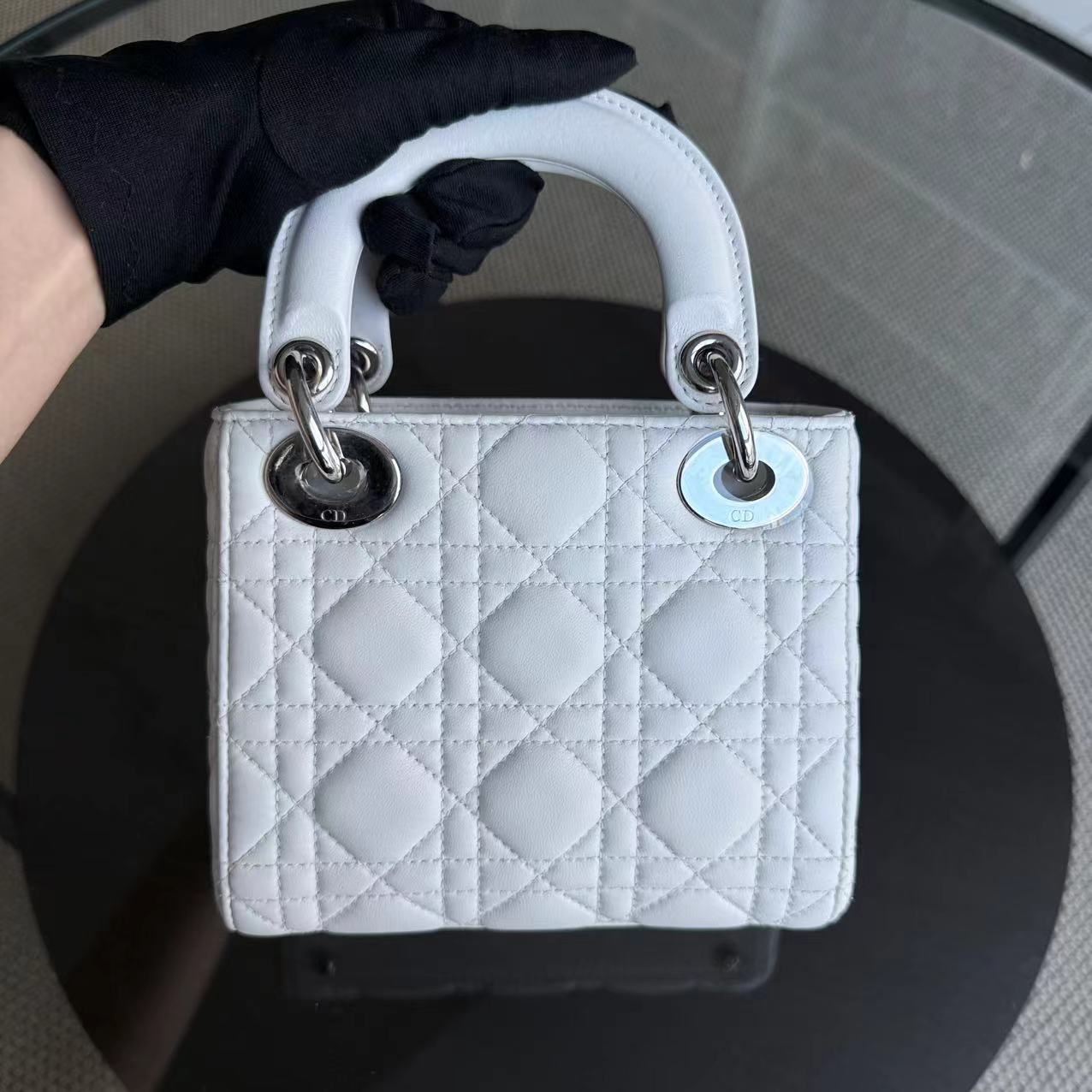 Dior Lady Mini Cannage Lambskin White Silver Hardware