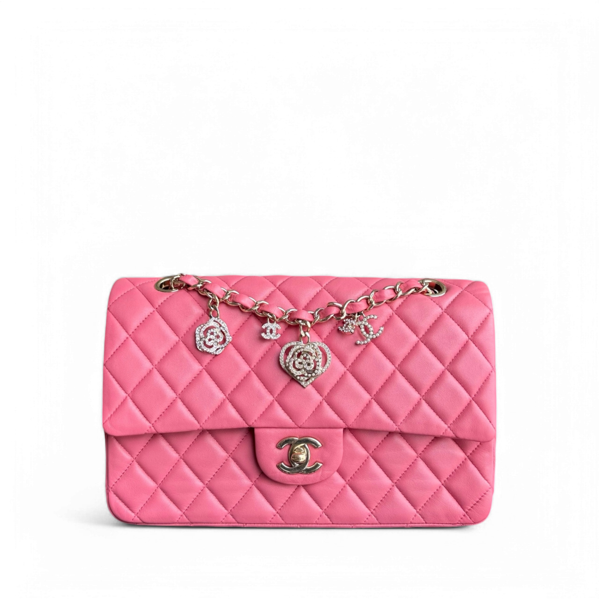 Chanel Classic Flap Medium Valentine Edition - 25CM Quilted Lambskin Sakura Pink Gold Hardware Series 19