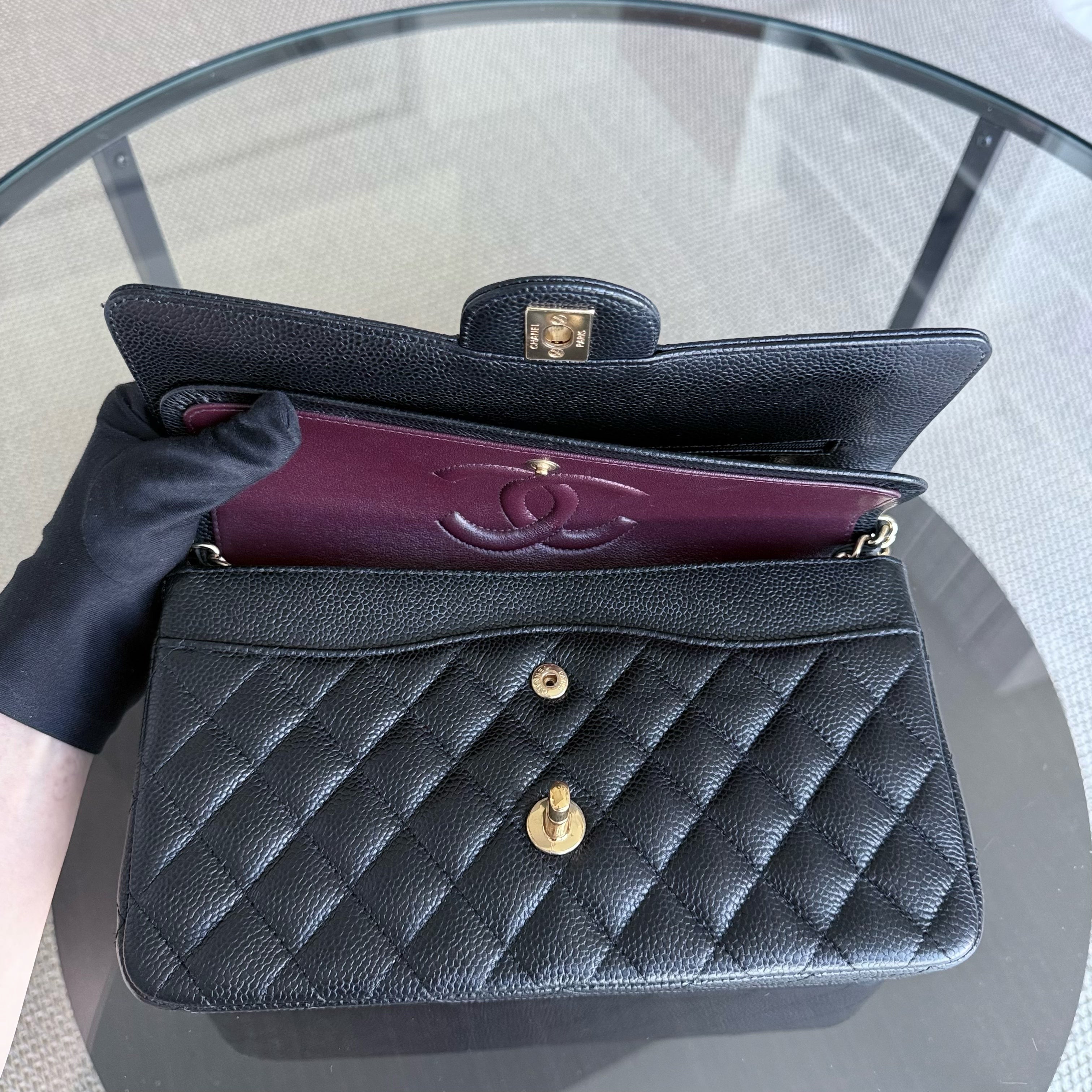 Chanel Classic Flap Medium - Caviar 25CM Quilted Black Gold Hardware Series 25