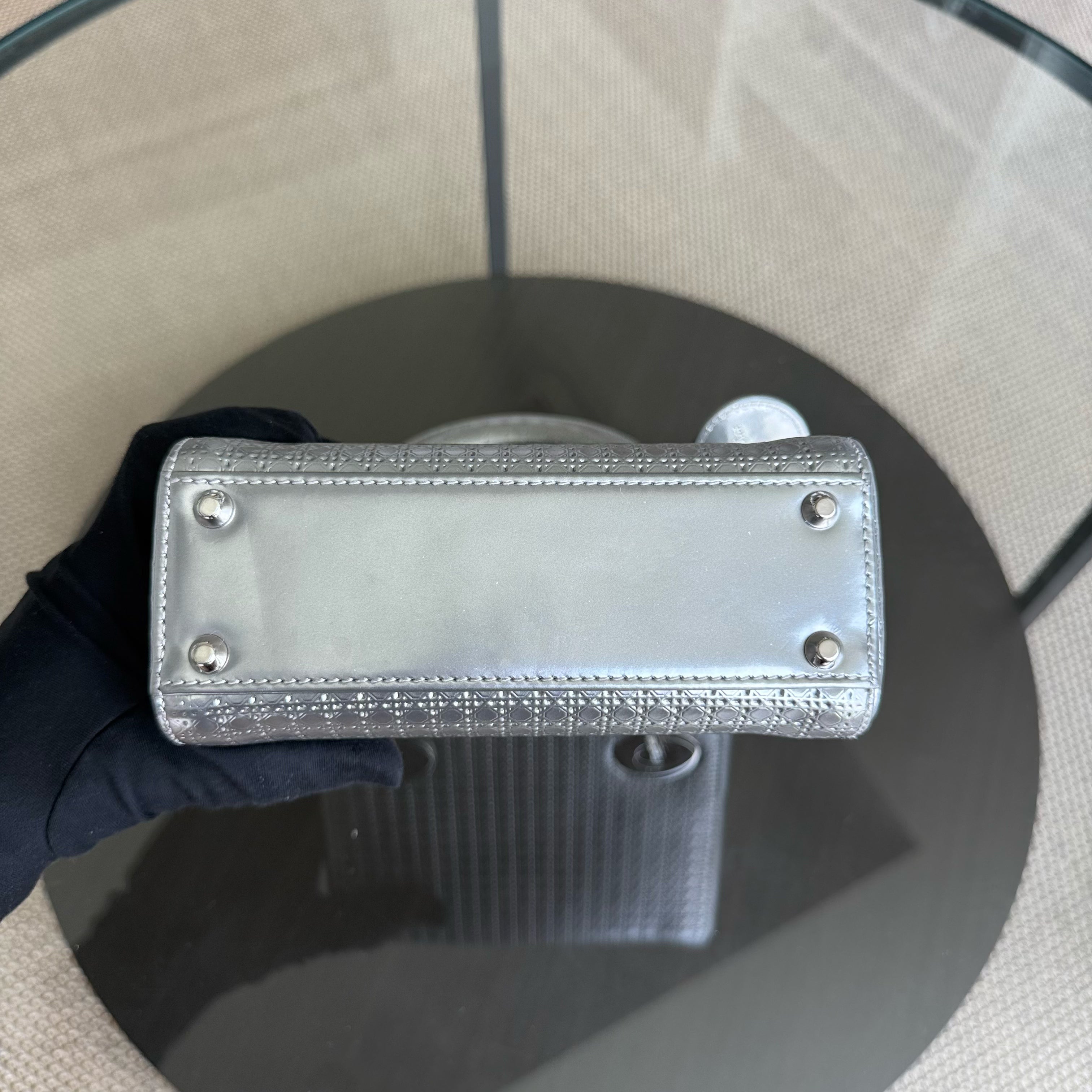 Dior Lady Mini - Micro Cannage Metallic Silver Hardware Adjustable Strap