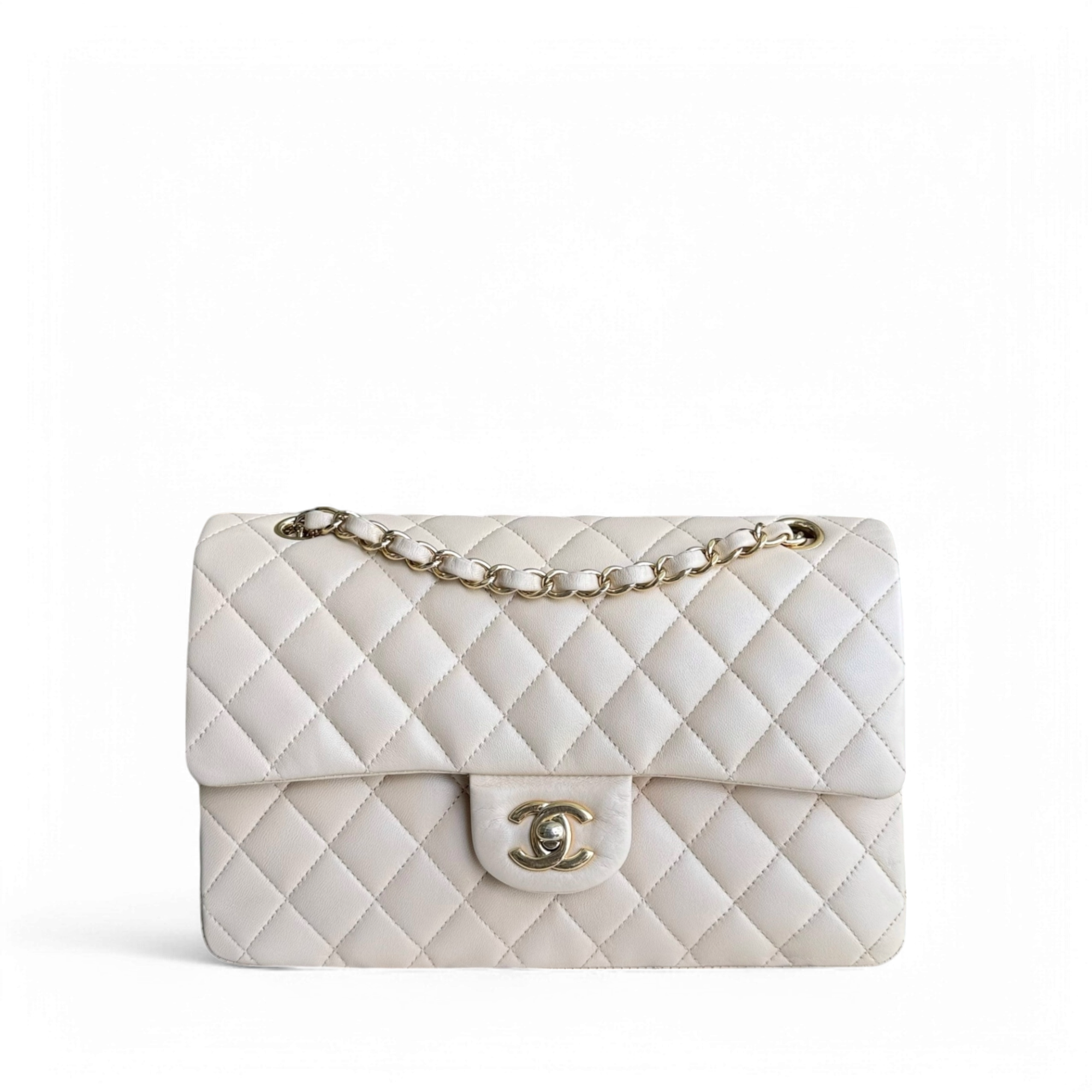 Chanel Classic Flap Medium - 25CM Quilted Lambskin Beige Gold Hardware Series 17