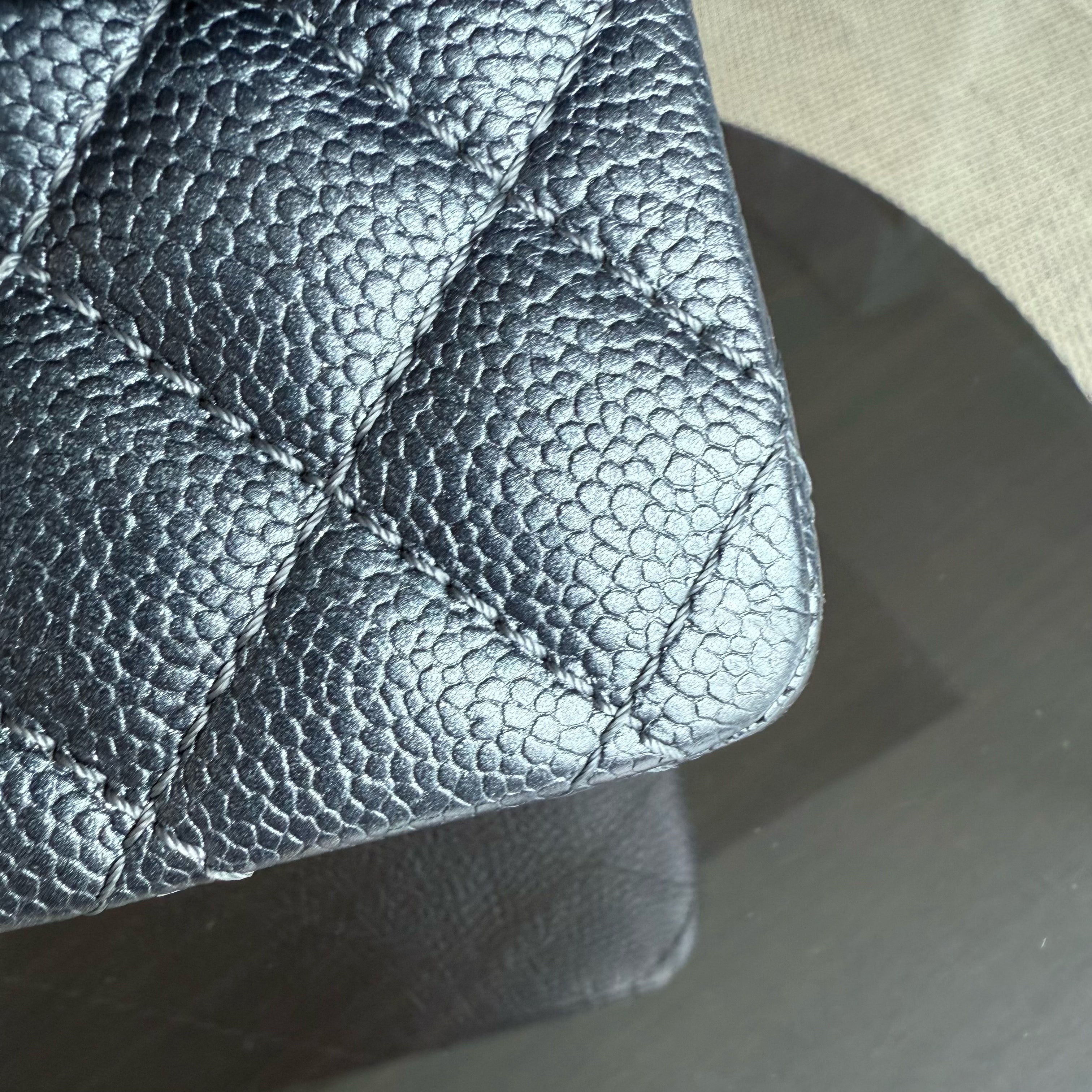 Chanel Classic Flap Medium - Caviar 25CM Quilted Grained Calfskin Iridescent Charcoal Dark Grey Gray Ruthenium Silver Hardware Series 20