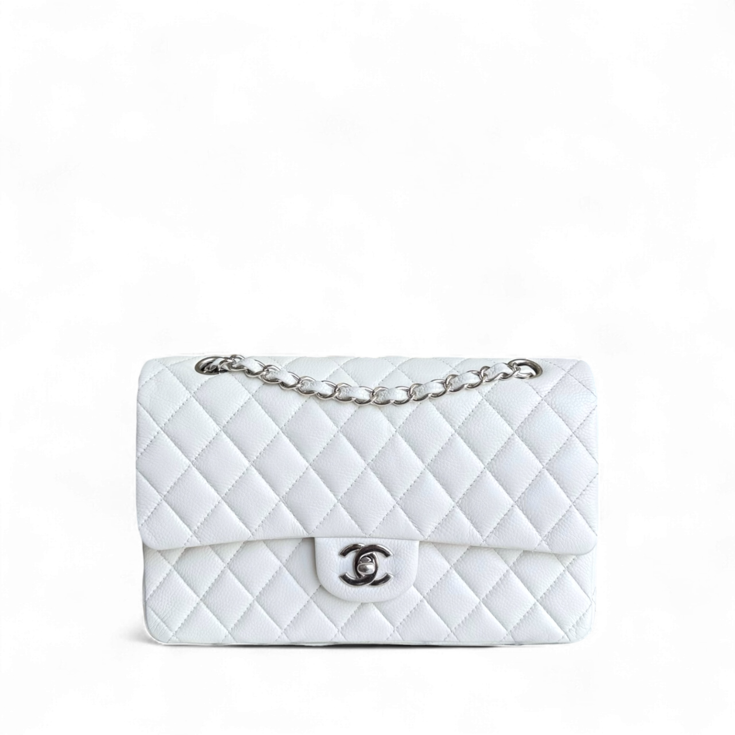 Chanel Classic Flap Medium - Caviar 25CM Quilted White Silver Hardware Series 18