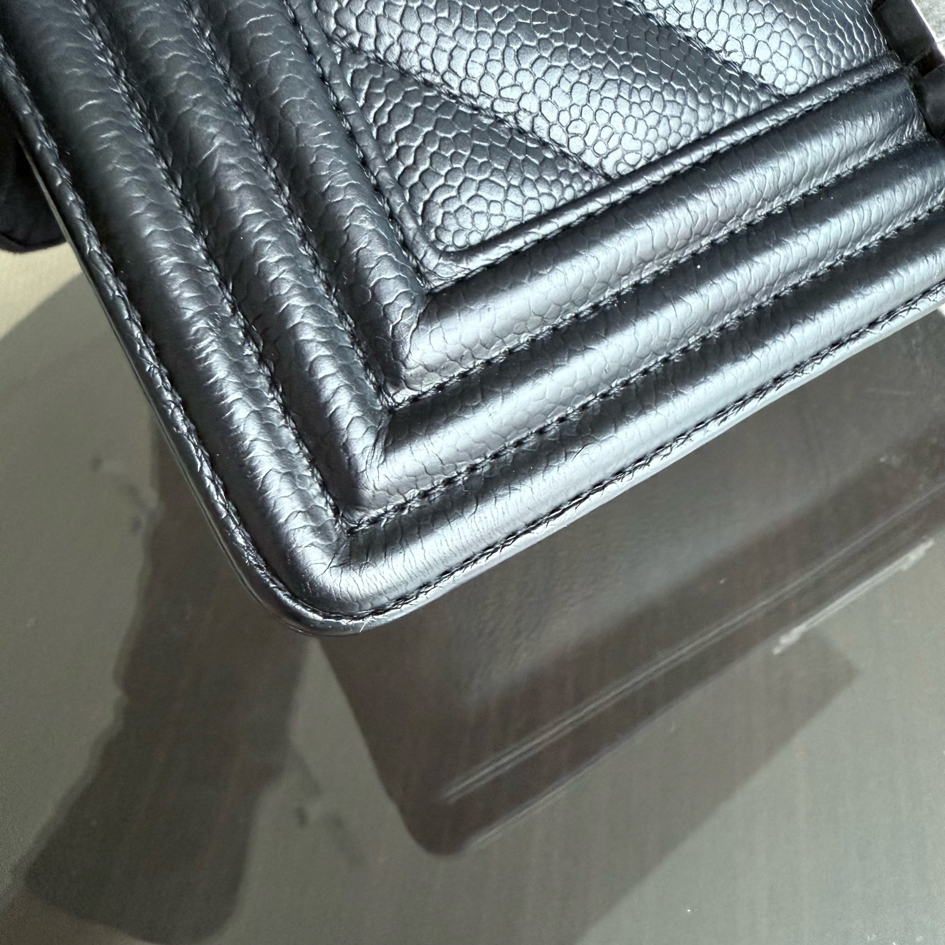 Chanel Boy Medium - Caviar 25CM Chevron Black Ruthenium Silver Hardware Series 29